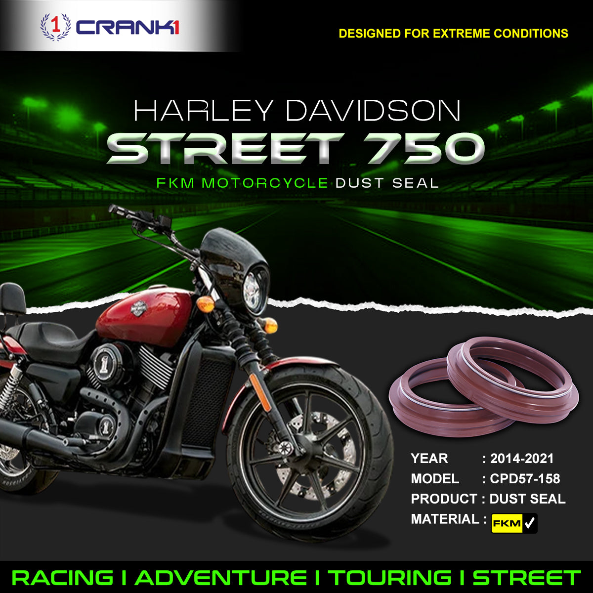 Fork Dust Seals Pair For Harley Davidson Street 750 2014-2021 - CPD57-158 - CRANK1