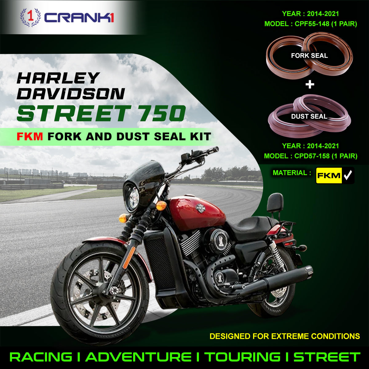Fork And Dust Seals Kit For Harley Davidson Street 750 2014-2021 - CRANK1