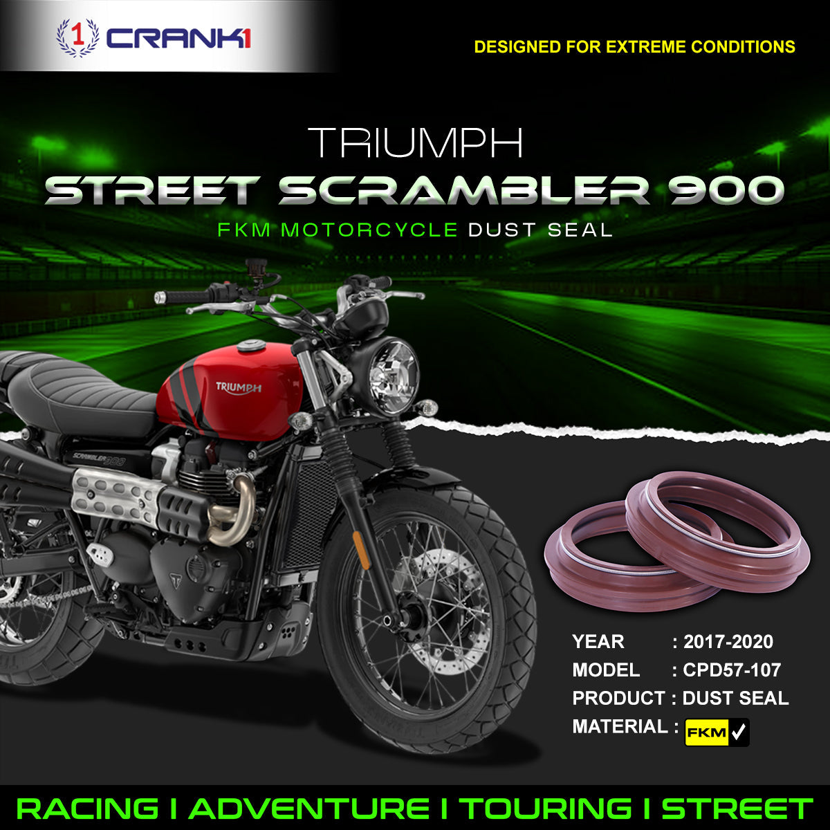 Fork Dust Seals Pair For Triumph Street Scrambler 900 2017-2020 - CPD57-107 - CRANK1