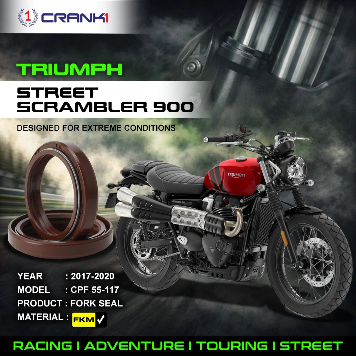 Fork Oil Seals Pair For Triumph Street Scrambler 900 2017-2020 - CPF55-117 - CRANK1