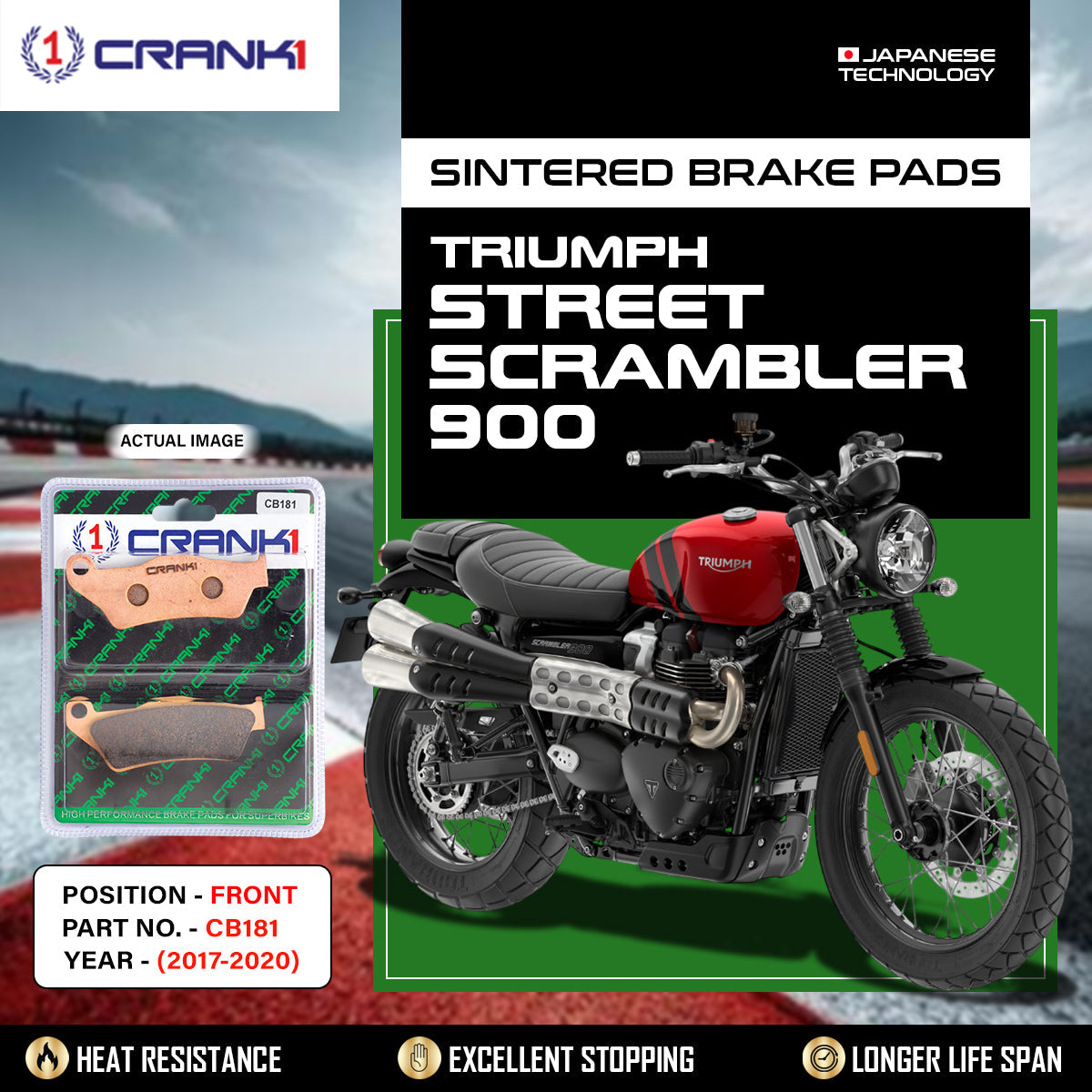 Sintered Brake Pads For Triumph Street Scrambler 900 2017-2020 - Front - CB181 - 2 Sets Required - CRANK1