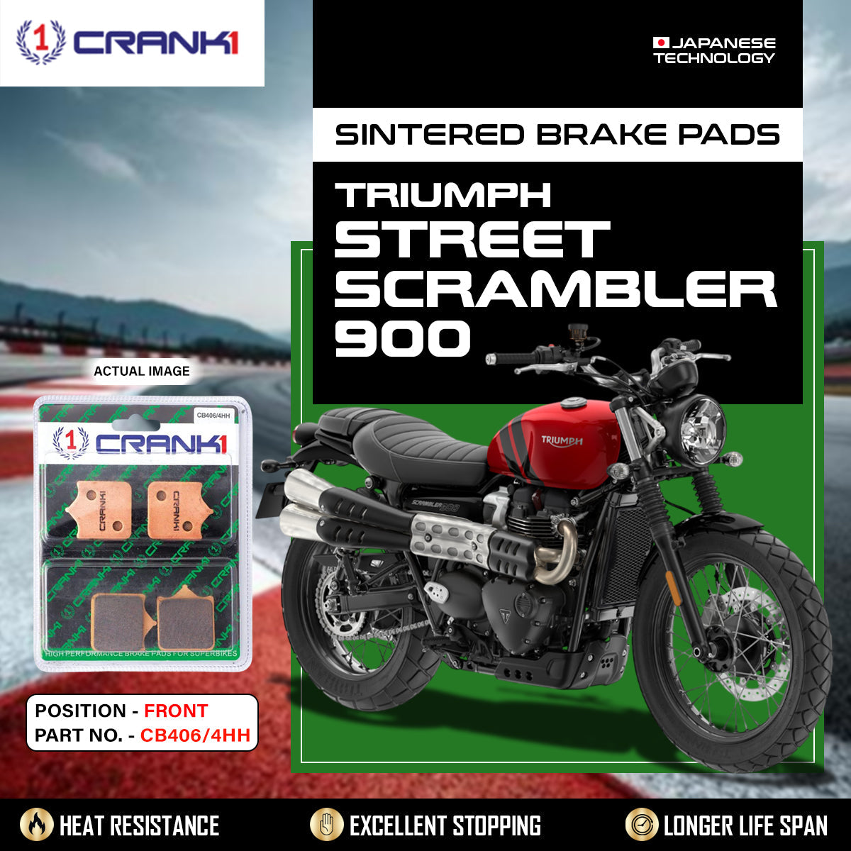 Sintered Brake Pads For Triumph Street Scrambler 900 - Front - CB406 4 - 1 Set - CRANK1