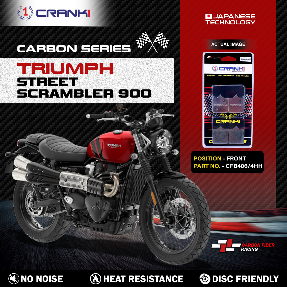 Carbon Brake Pads For Triumph Street Scrambler 900 - Front - CFB406 4 - 1 Set - CRANK1