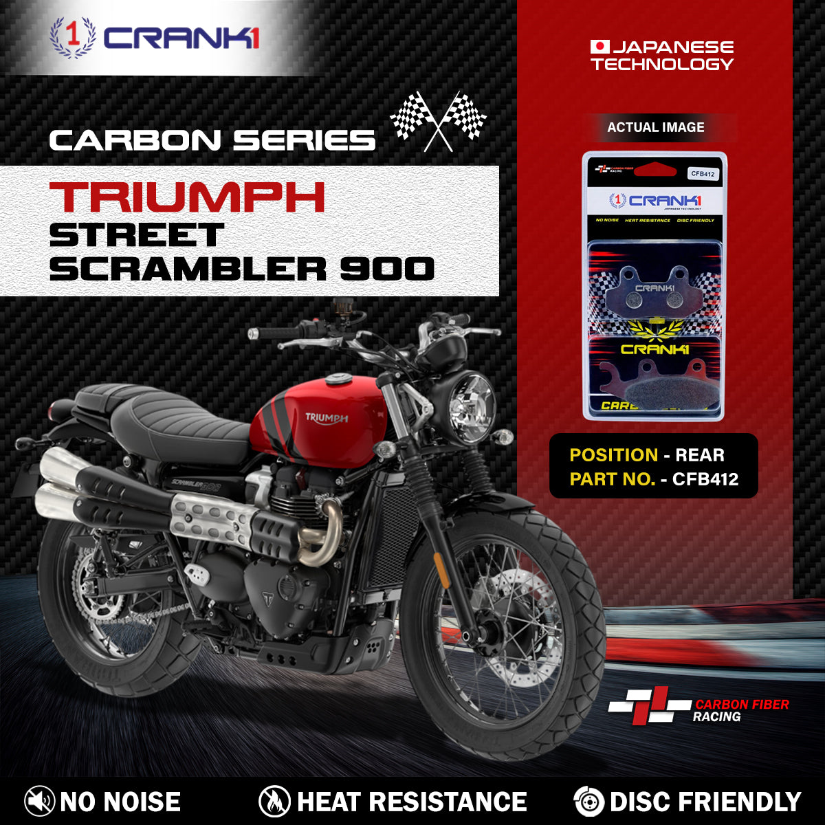 Carbon Brake Pads For Triumph Street Scrambler 900 - Rear - CFB412 - 1 Set - CRANK1