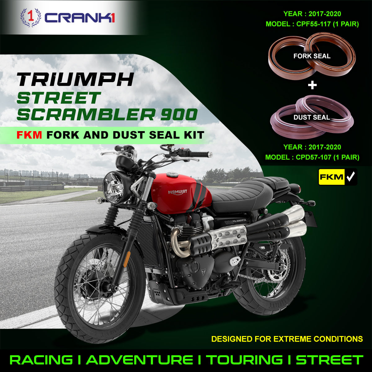 Fork And Dust Seals Kit For Triumph Street Scrambler 900 2017-2020 - CRANK1