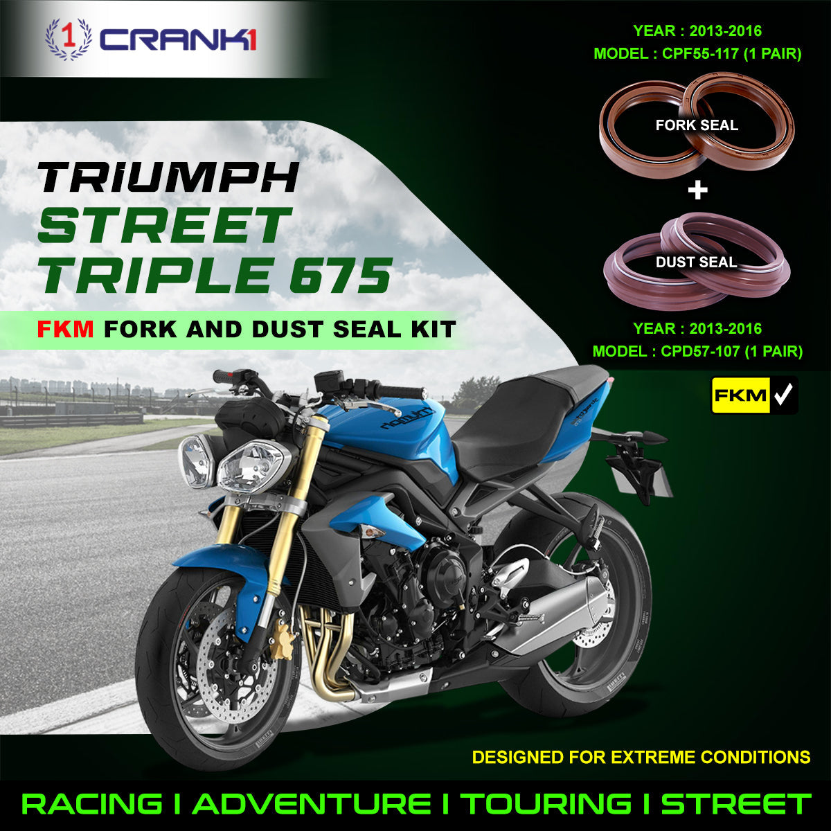 Fork And Dust Seals Kit For Triumph Street Triple 675 2013-2016 - CRANK1