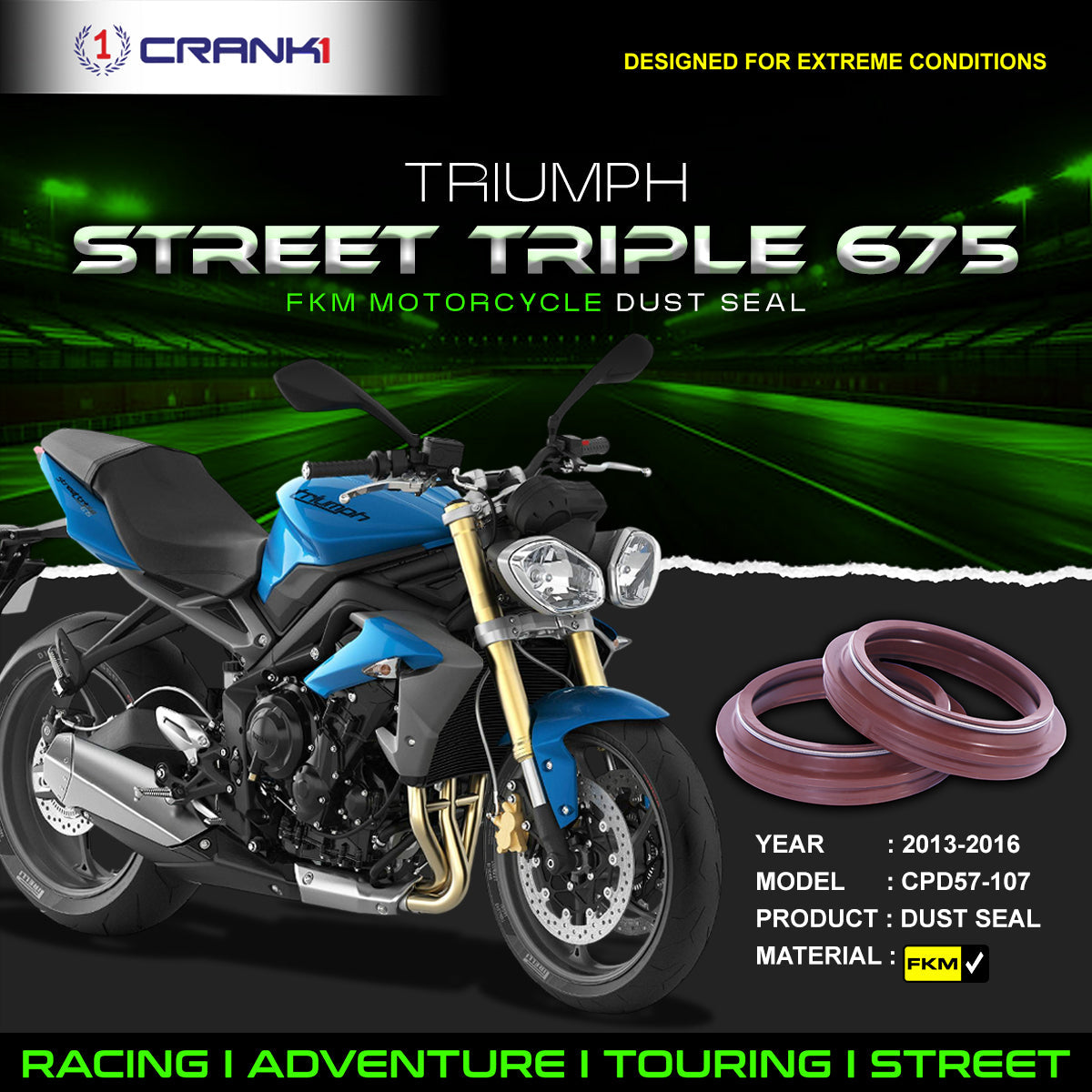 Fork Dust Seals Pair For Triumph Street Triple 675 2013-2016 - CPD57-107 - CRANK1