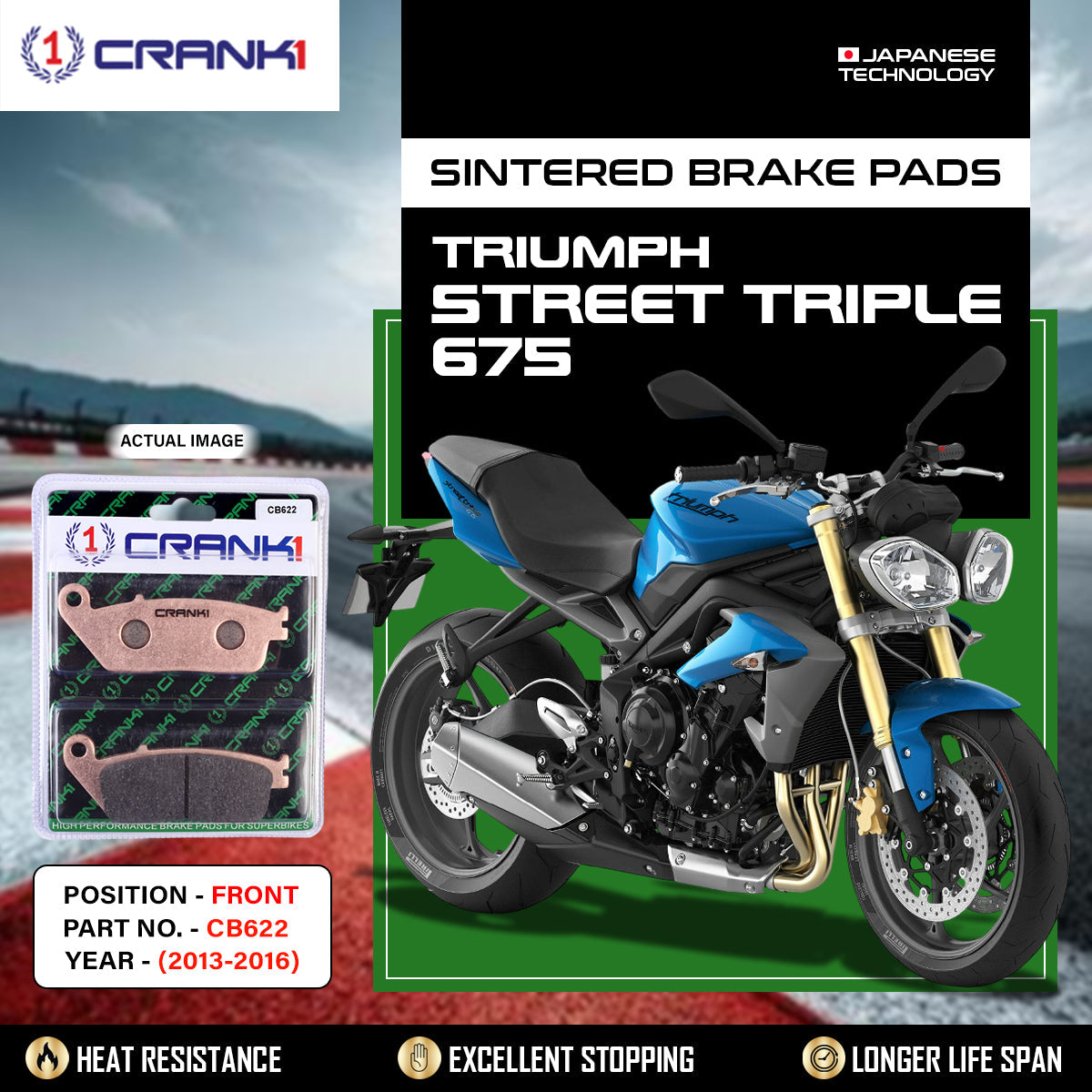 Sintered Brake Pads For Triumph Street Triple 675 2013-2016 - Front - CB622 - 2 Sets - CRANK1
