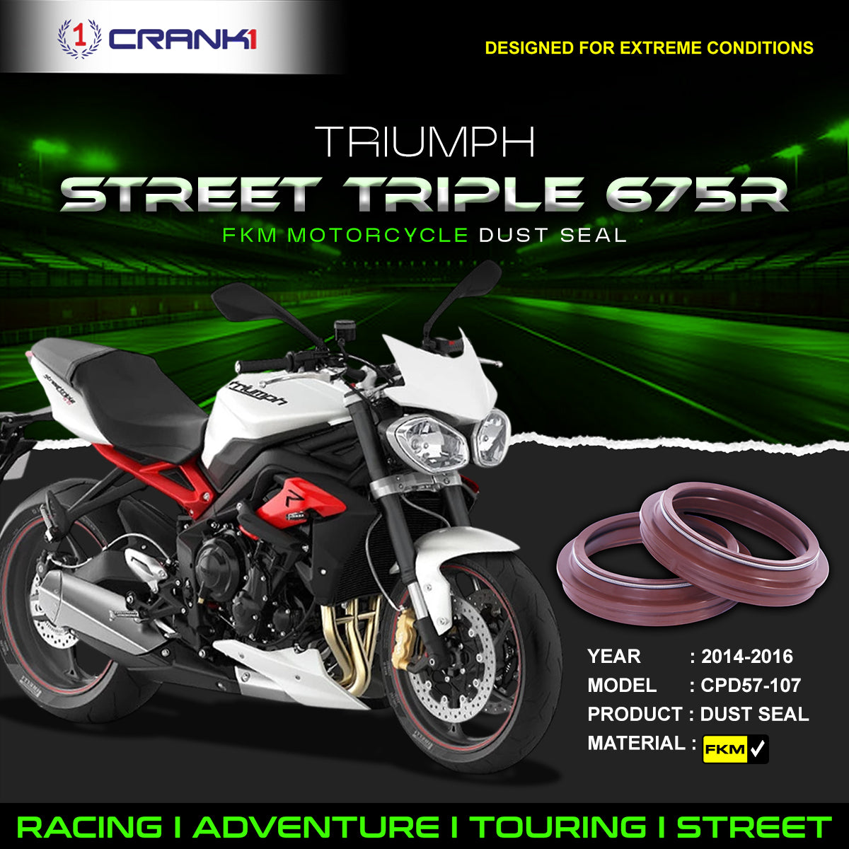 Fork Dust Seals Pair For Triumph Street Triple 675 R 2014-2016 - CPD57-107 - CRANK1