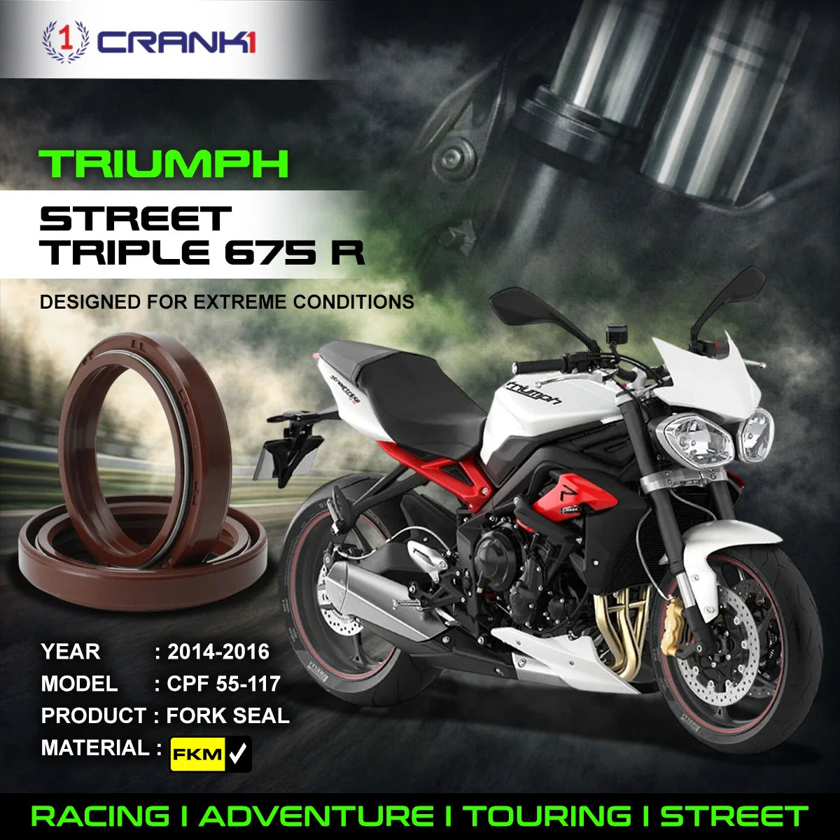 Fork Oil Seals Pair For Triumph Street Triple 675 R 2014-2016 - CPF55-117 - CRANK1