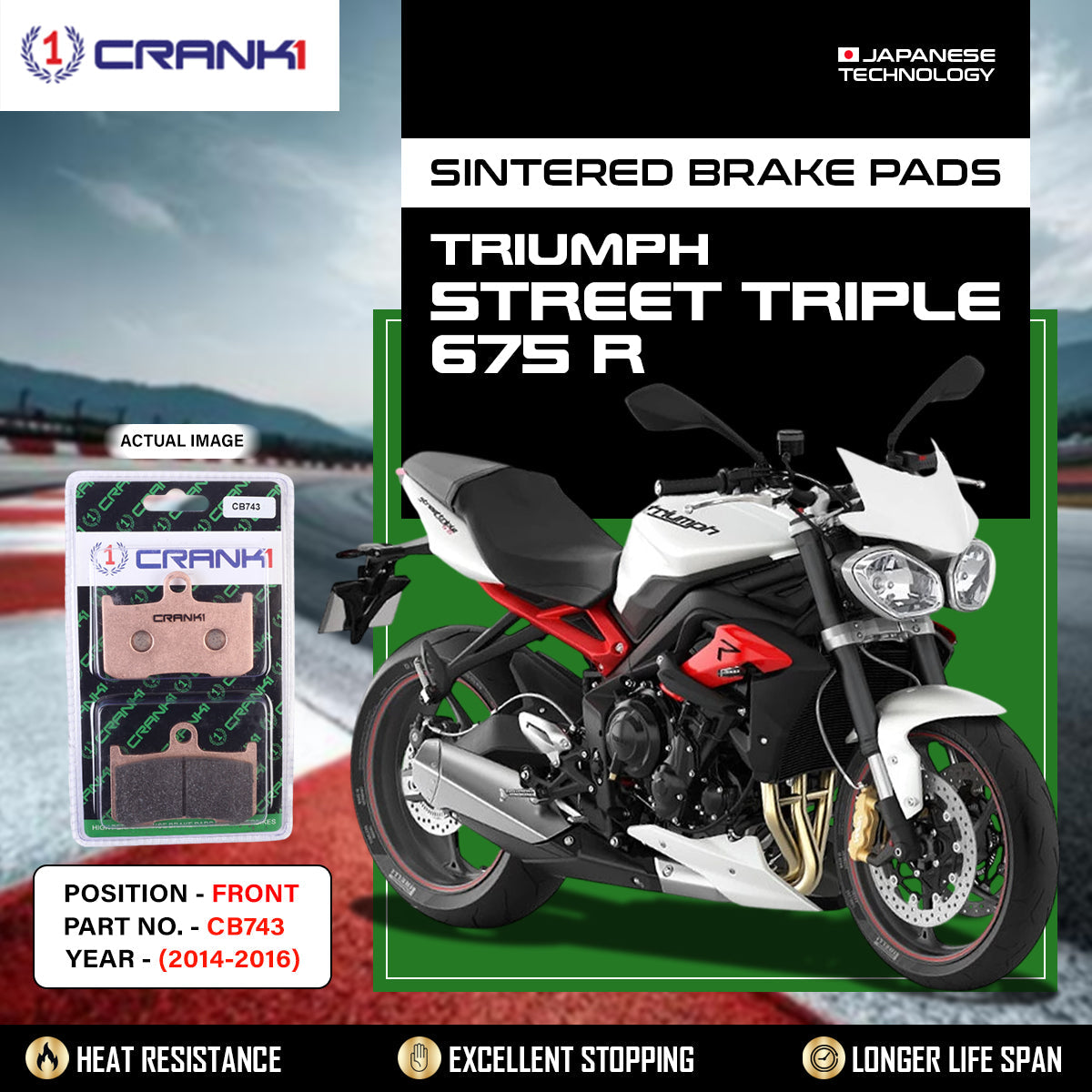 Sintered Brake Pads For Triumph Street Triple 675 R 2014-2016 - Front - CB743 - 2 Sets Required - CRANK1