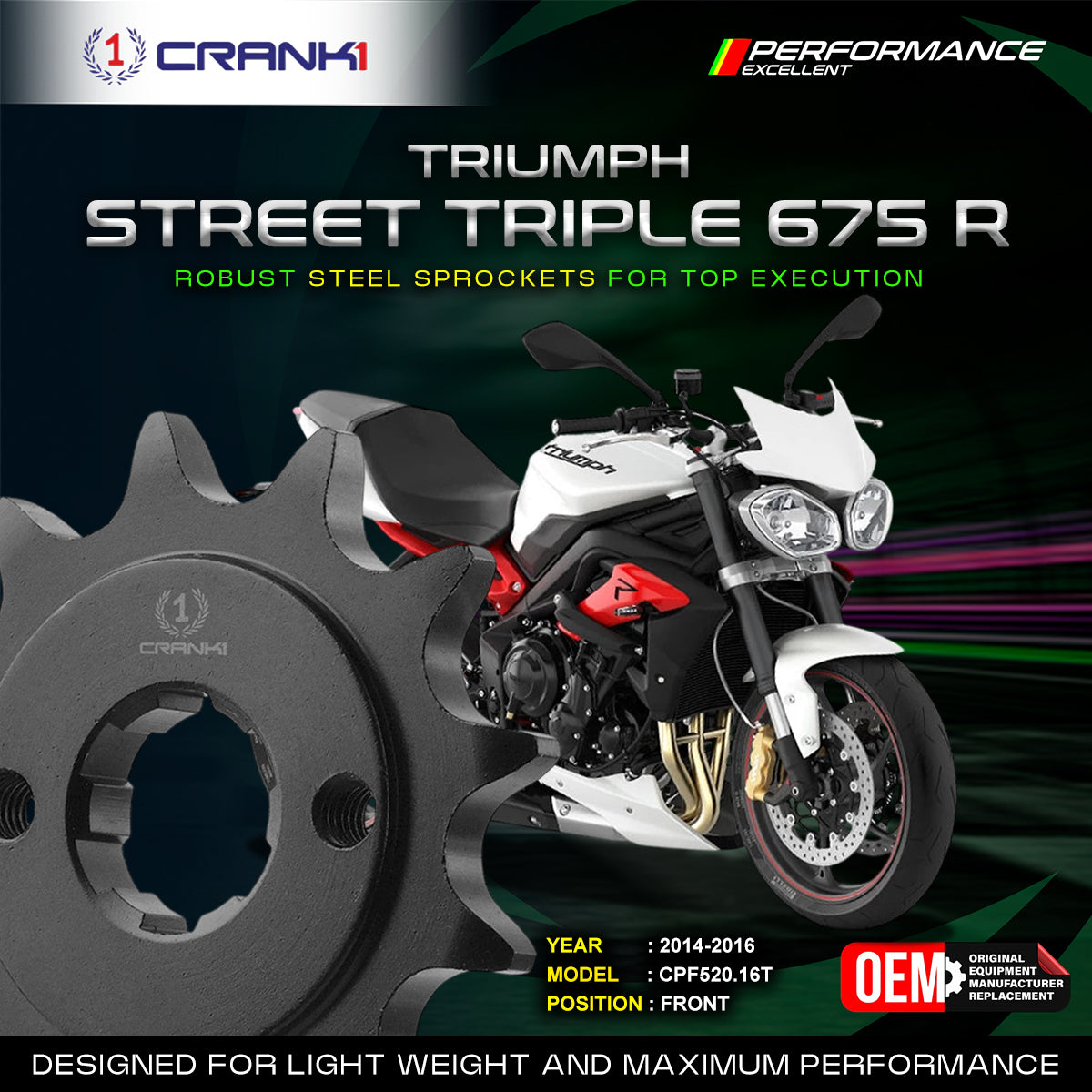 Sprocket For Triumph Street Triple 675 R 2014-2016 - Front - CPF520 16T - CRANK1