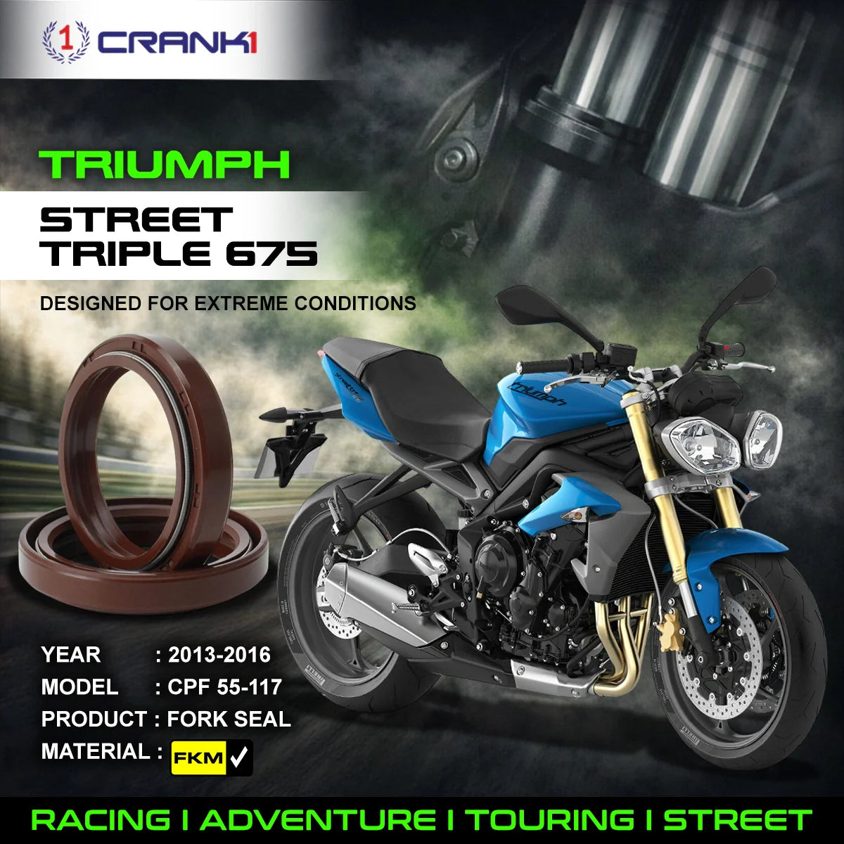 Fork Oil Seals Pair For Triumph Street Triple 675 2013-2016 - CPF55-117 - CRANK1