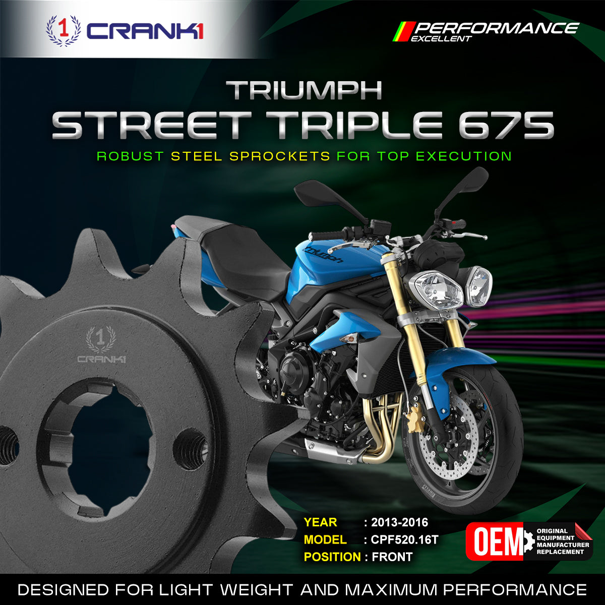 Sprocket For Triumph Street Triple 675 2013-2016 - Front - CPF520 16T - CRANK1