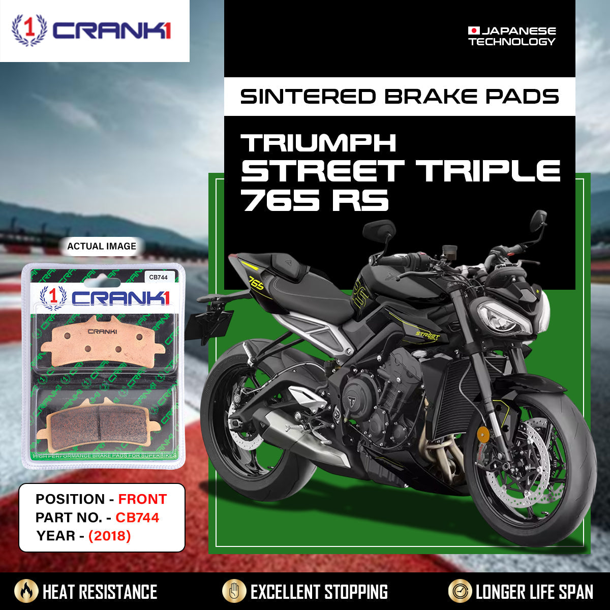 Sintered Brake Pads For Triumph Street Triple 765 RS 2018 - Front - CB744 - 2 Sets - CRANK1