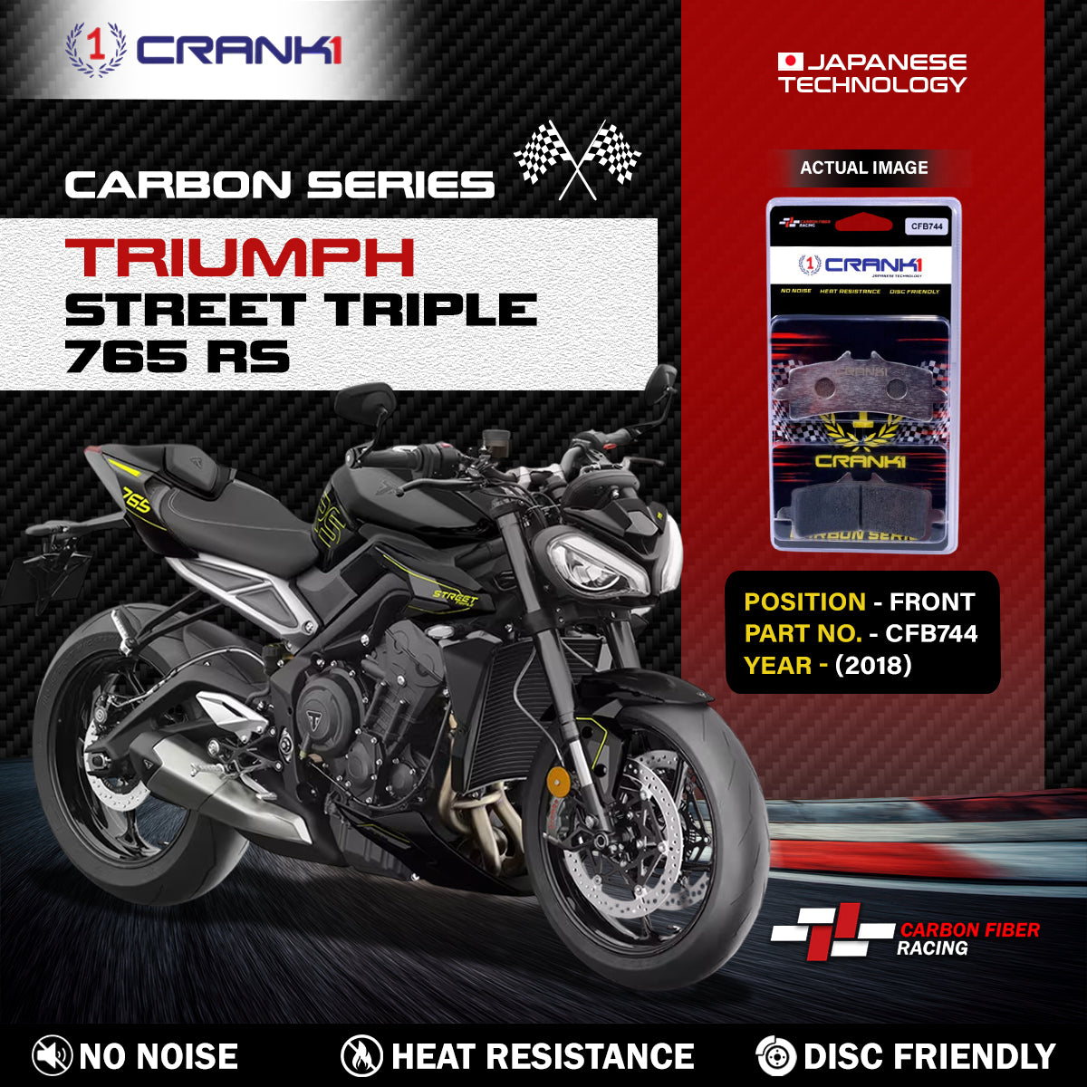 Carbon Brake Pads For Triumph Street Triple 765 RS 2018 - Front - CFB744 - 2 Sets - CRANK1