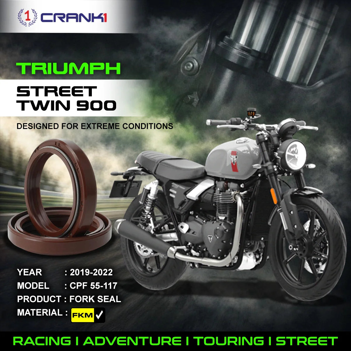 Fork Oil Seals Pair For Triumph Street Twin 900 2019-2022 - CPF55-117 - CRANK1