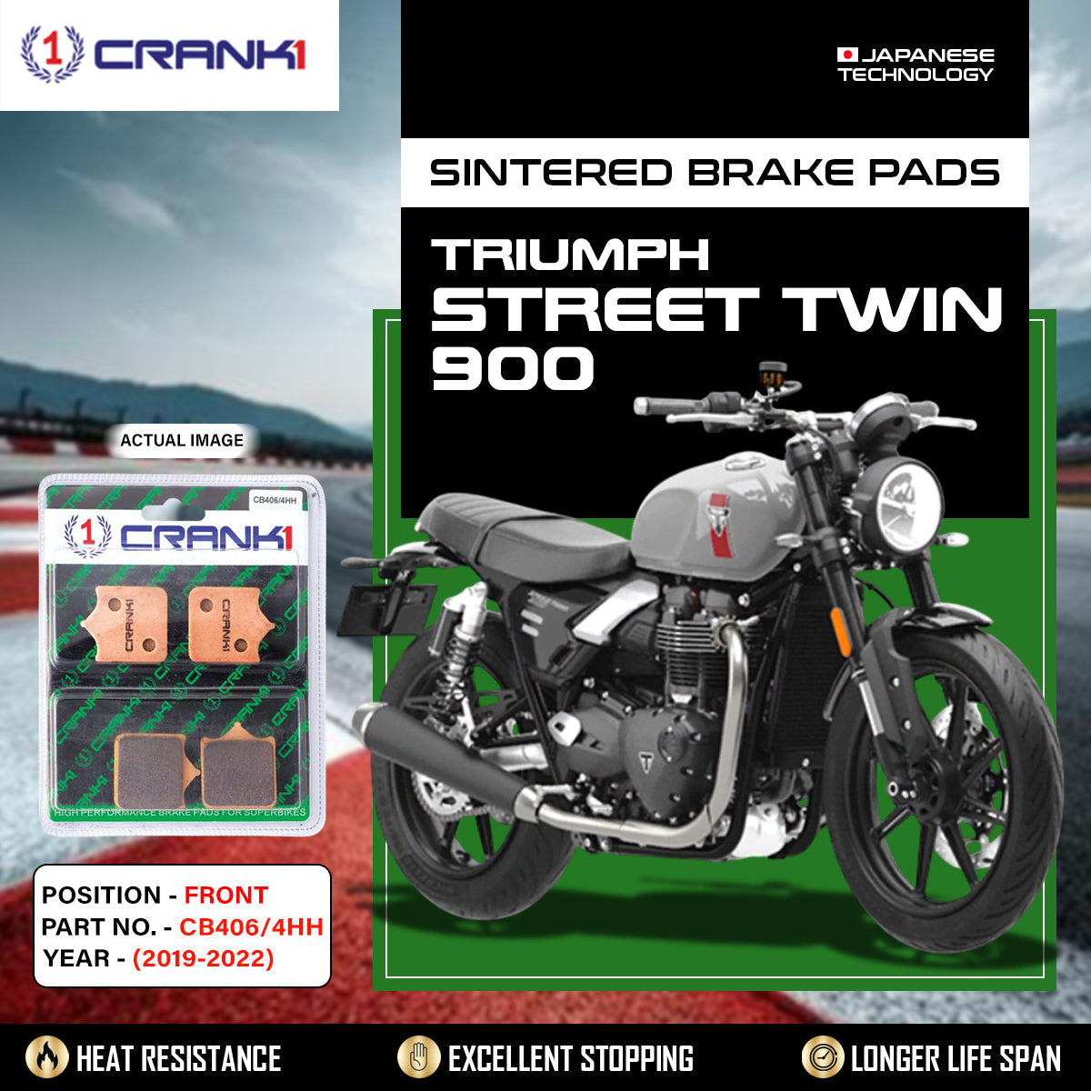 Sintered Brake Pads For Triumph Street Twin 900 2019-2022 - Front - CB406 4 - 1 Set - CRANK1
