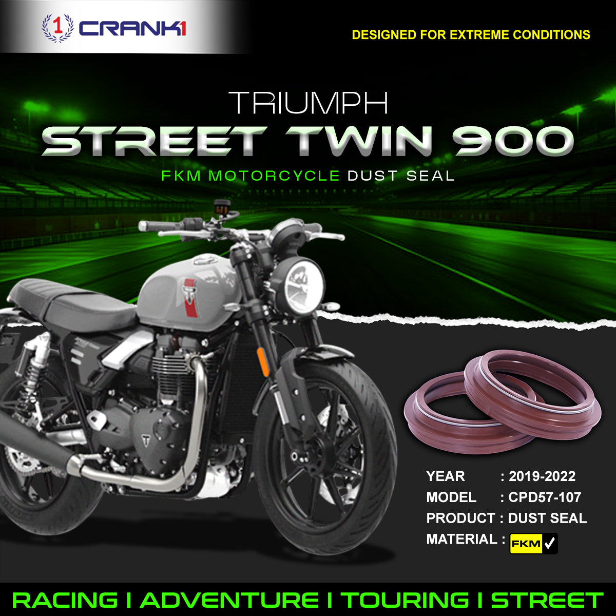 Fork Dust Seals Pair For Triumph Street Twin 900 2019-2022 - CPD57-107 - CRANK1