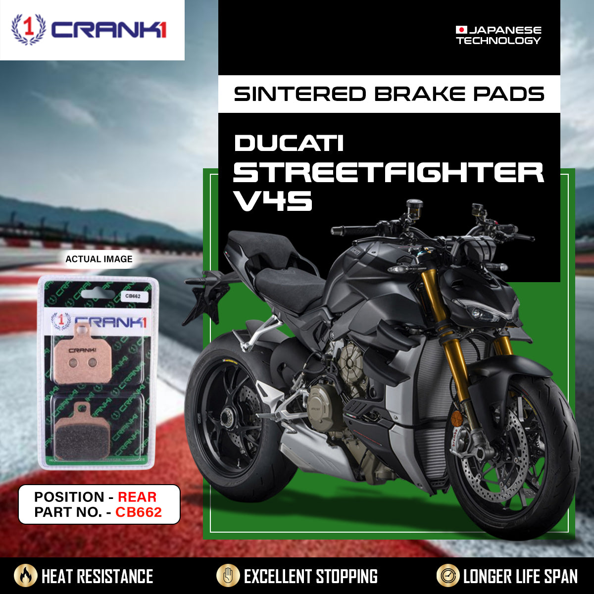 Sintered Brake Pads For Ducati Streetfighter V4S - Rear - CB662 - 1 Set - CRANK1