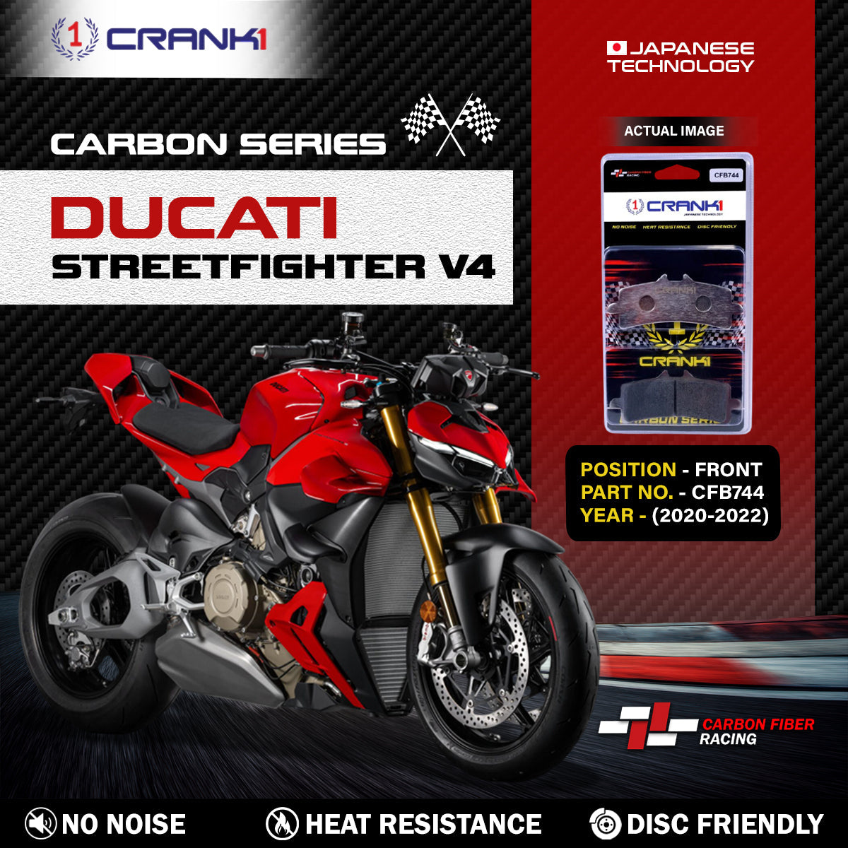 Carbon Brake Pads For Ducati Streetfighter V4 2020-2022 - Front - CFB744 - 2 Sets - CRANK1