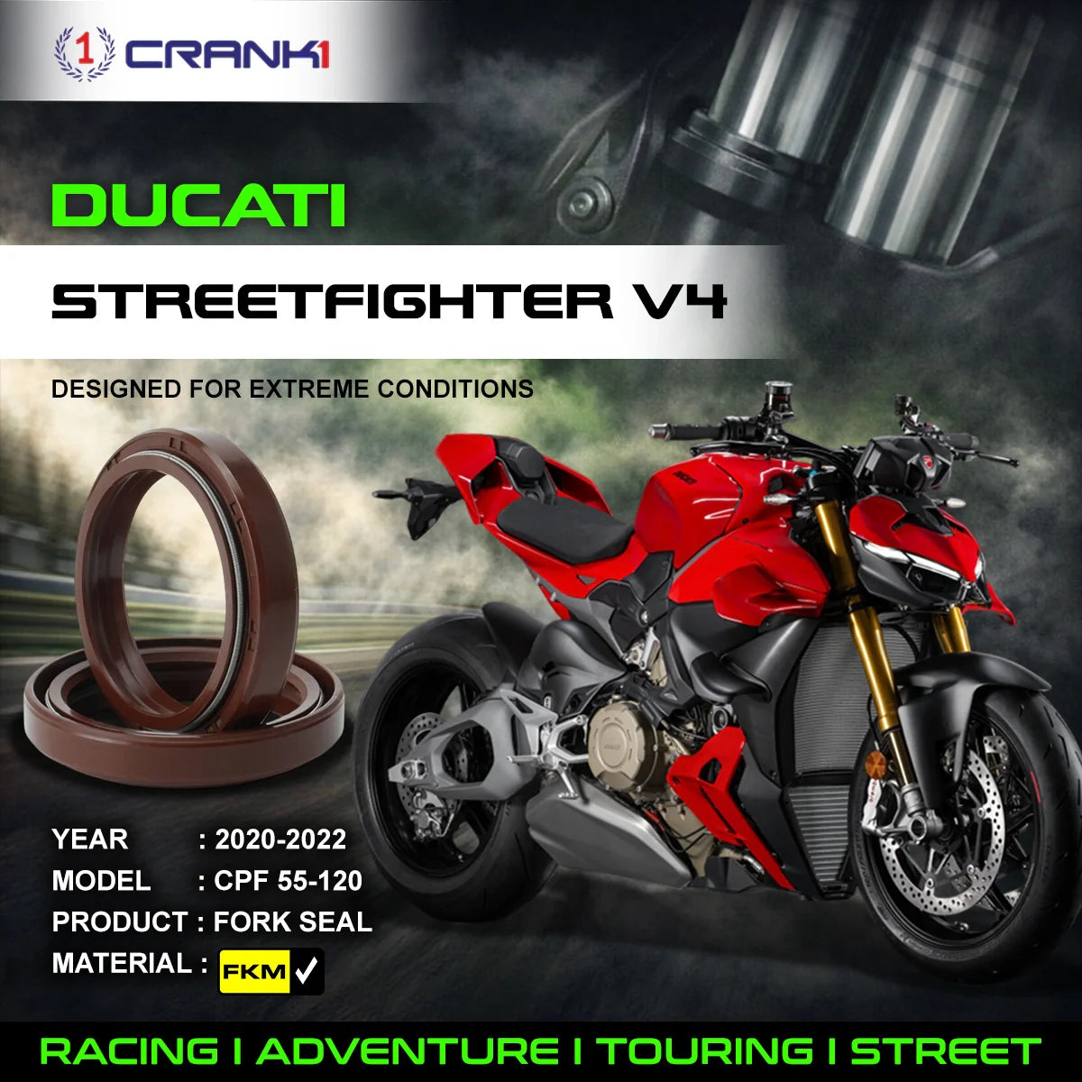 Fork Oil Seals Pair For Ducati Streetfighter V4 2020-2022 - CPF55-120 - CRANK1