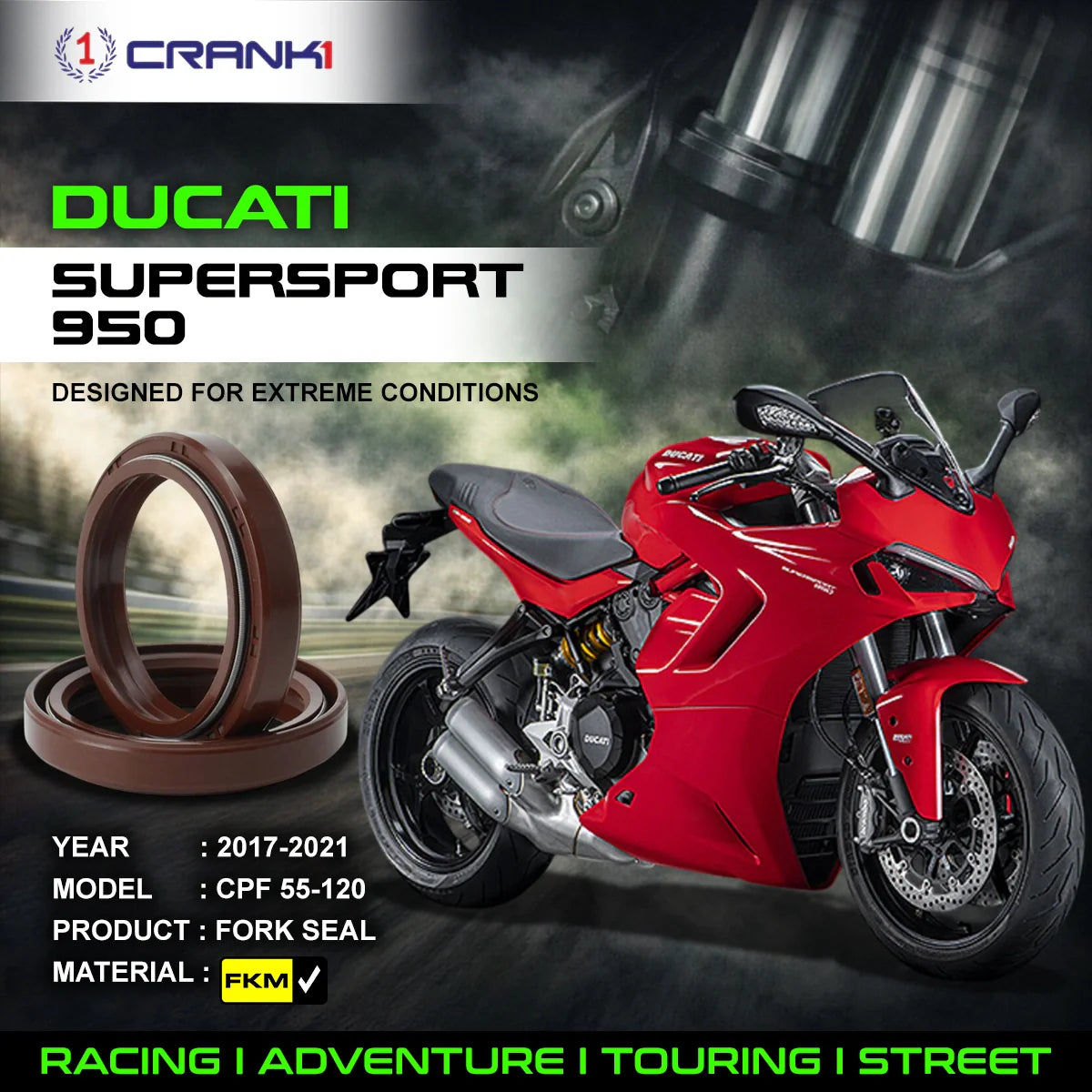 Fork Oil Seals Pair For Ducati SuperSport 950 2017-2021 - CPF55-120 - CRANK1