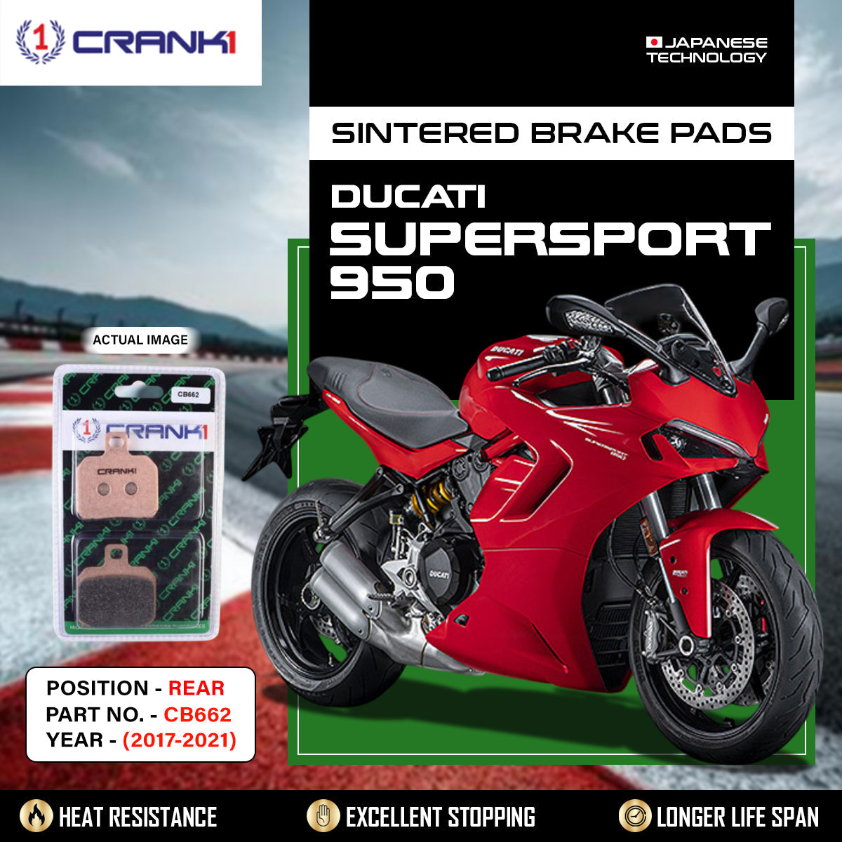 Sintered Brake Pads For Ducati SuperSport 950 2017-2021 - Rear - CB662 - 1 Set - CRANK1