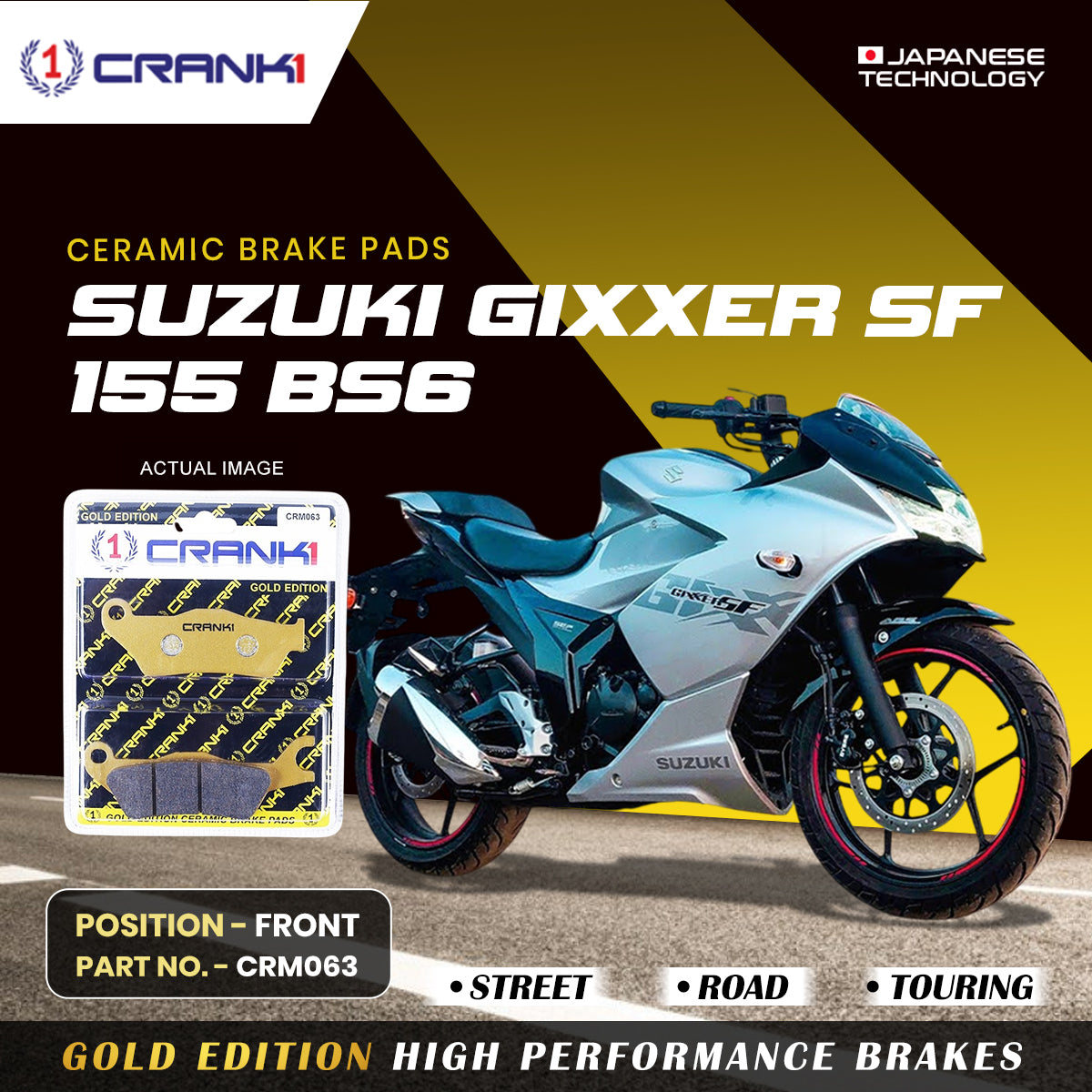 Ceramic Brake Pads For Suzuki Gixxer SF 155 BS6 Front CRM063 1 Set CRANK1