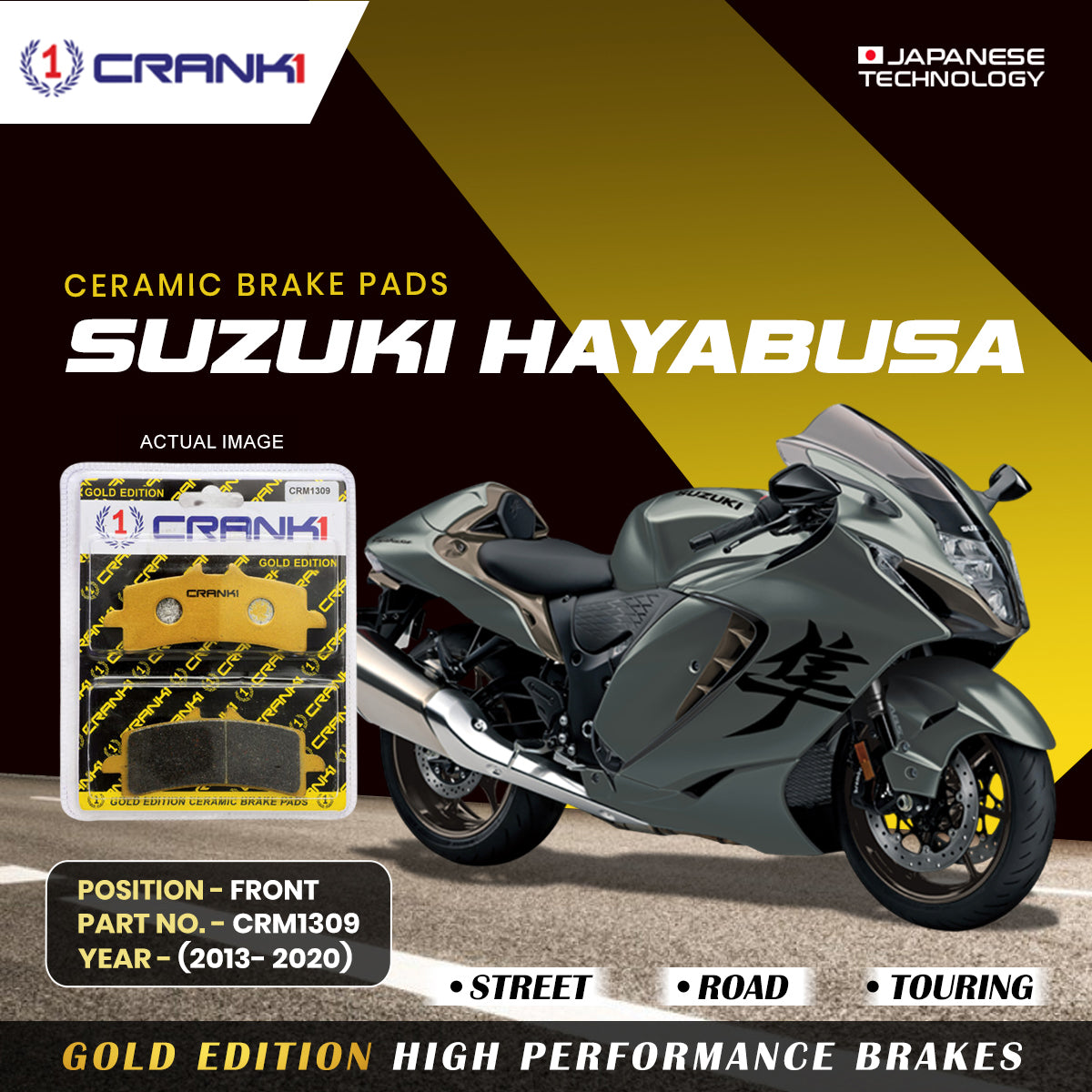 Ceramic Brake Pads For Suzuki Hayabusa 2013 2020 Front CRM1309 2 Sets CRANK1
