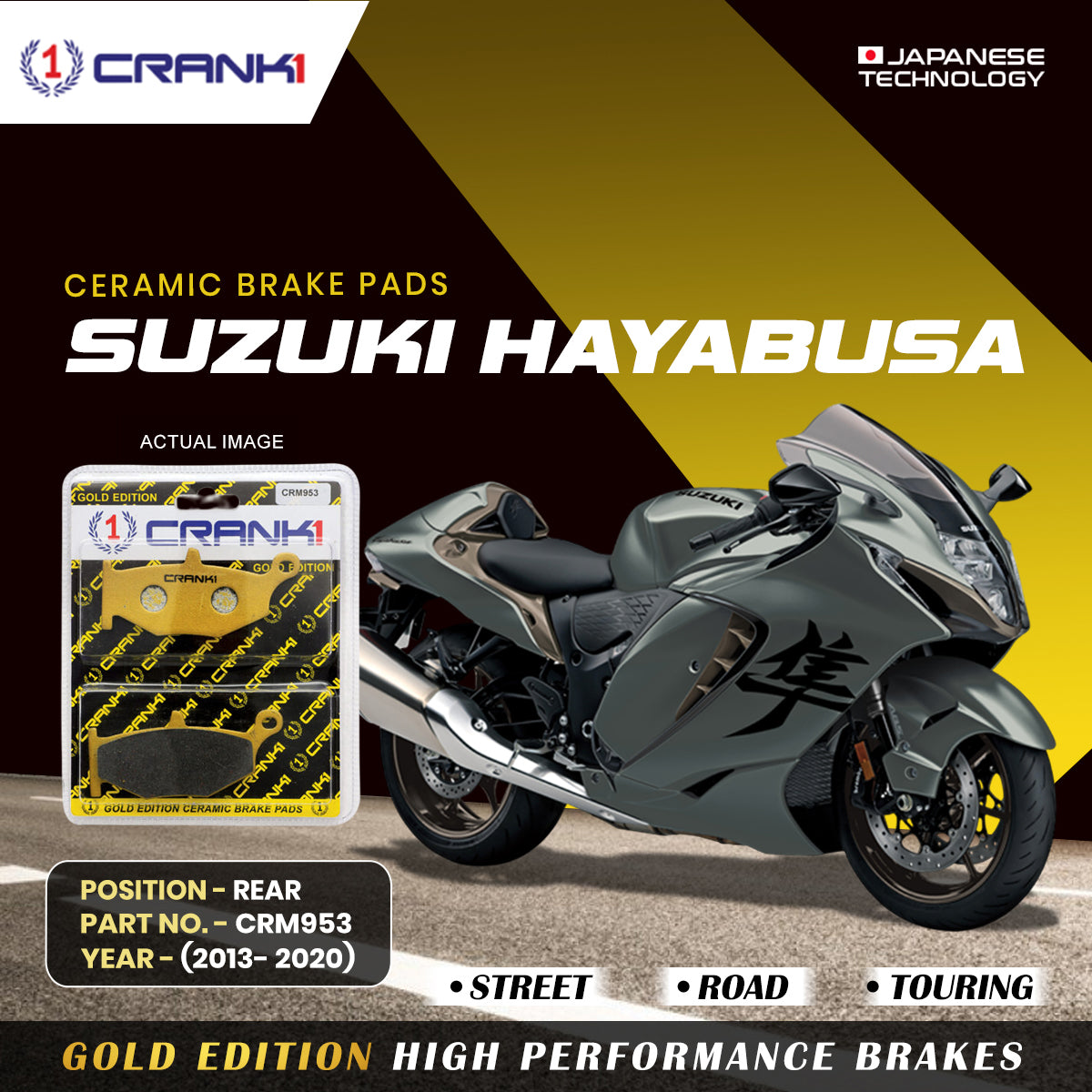 Ceramic Brake Pads For Suzuki Hayabusa 2013 2020 Rear CRM953 1 Set CRANK1