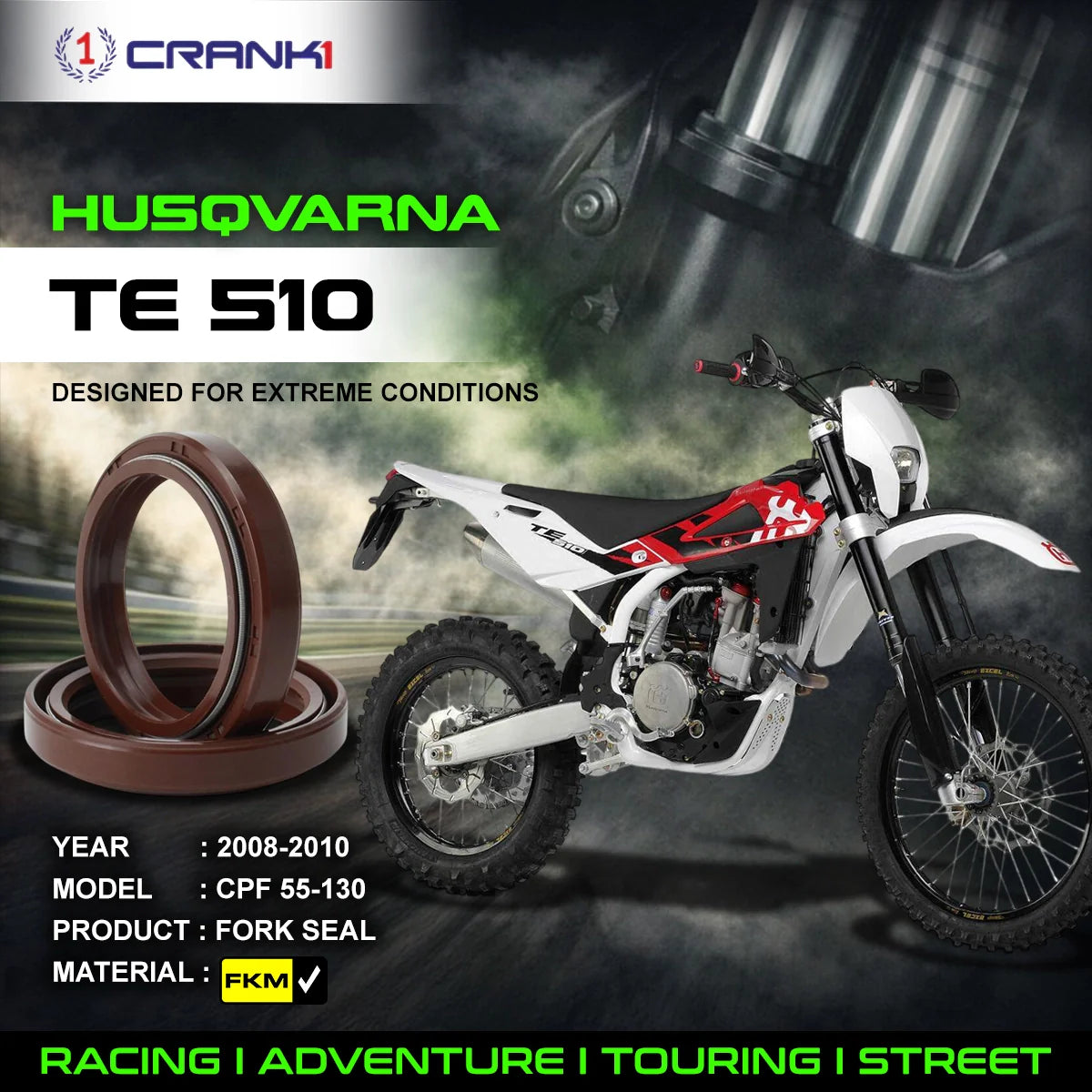 Fork Oil Seals Pair For Husqvarna TE 510 2008-2010 - CPF55-130 - CRANK1