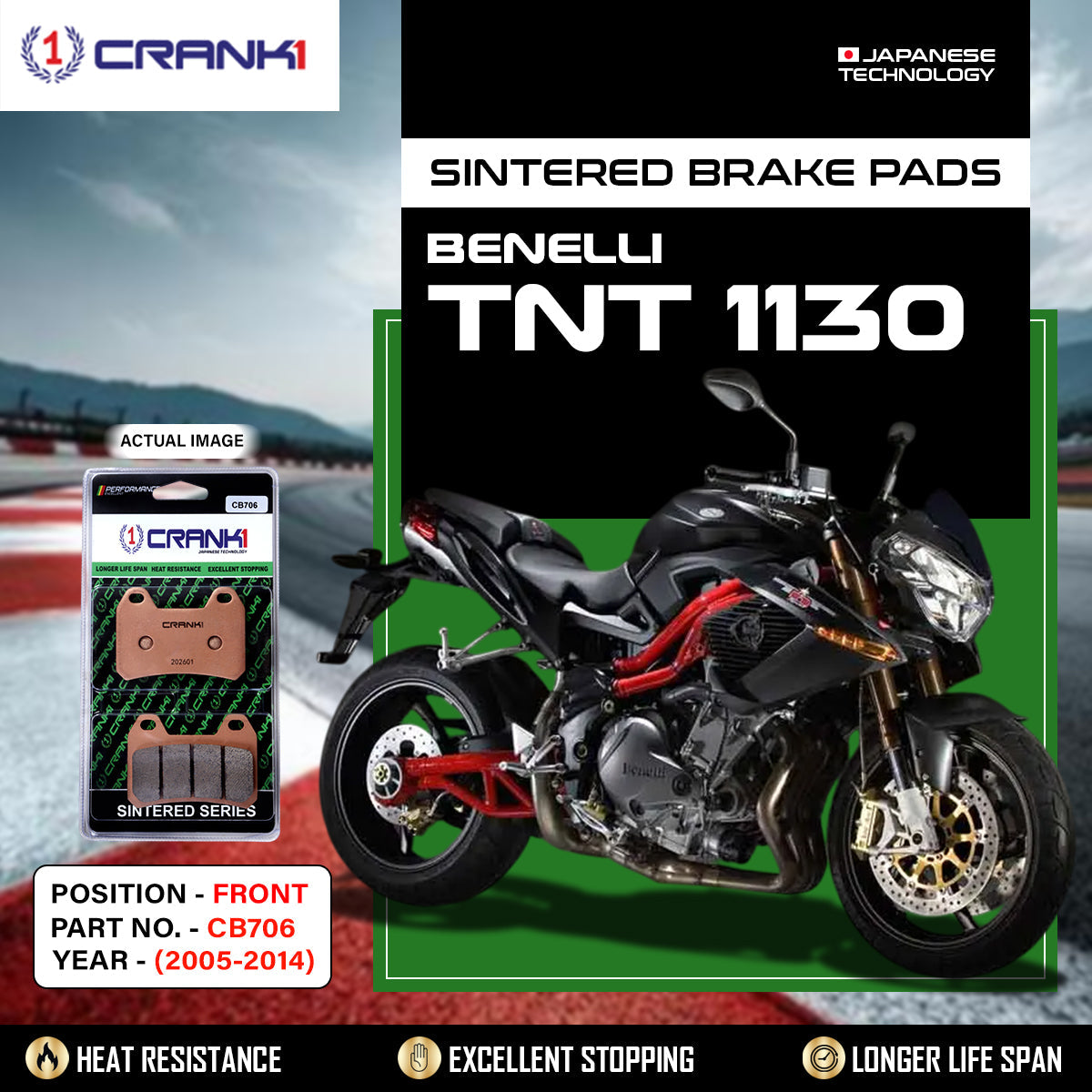 Sintered Brake Pads For Benelli TNT 1130 2005-2014 - Front - CB706 - 2 Sets - CRANK1