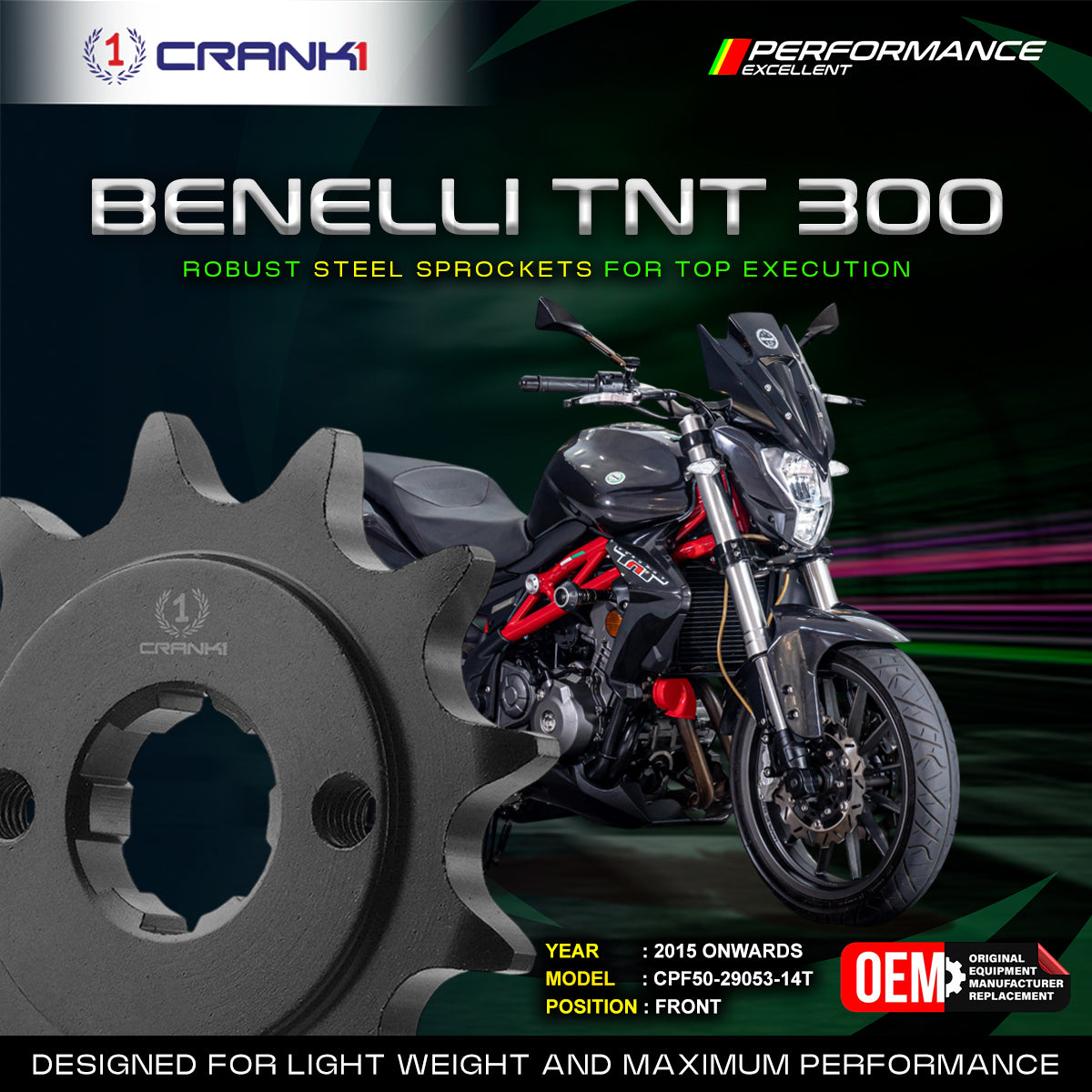 Sprocket For Benelli TNT 300 2015 Onwards - Front - CPF50-29053-14T - CRANK1