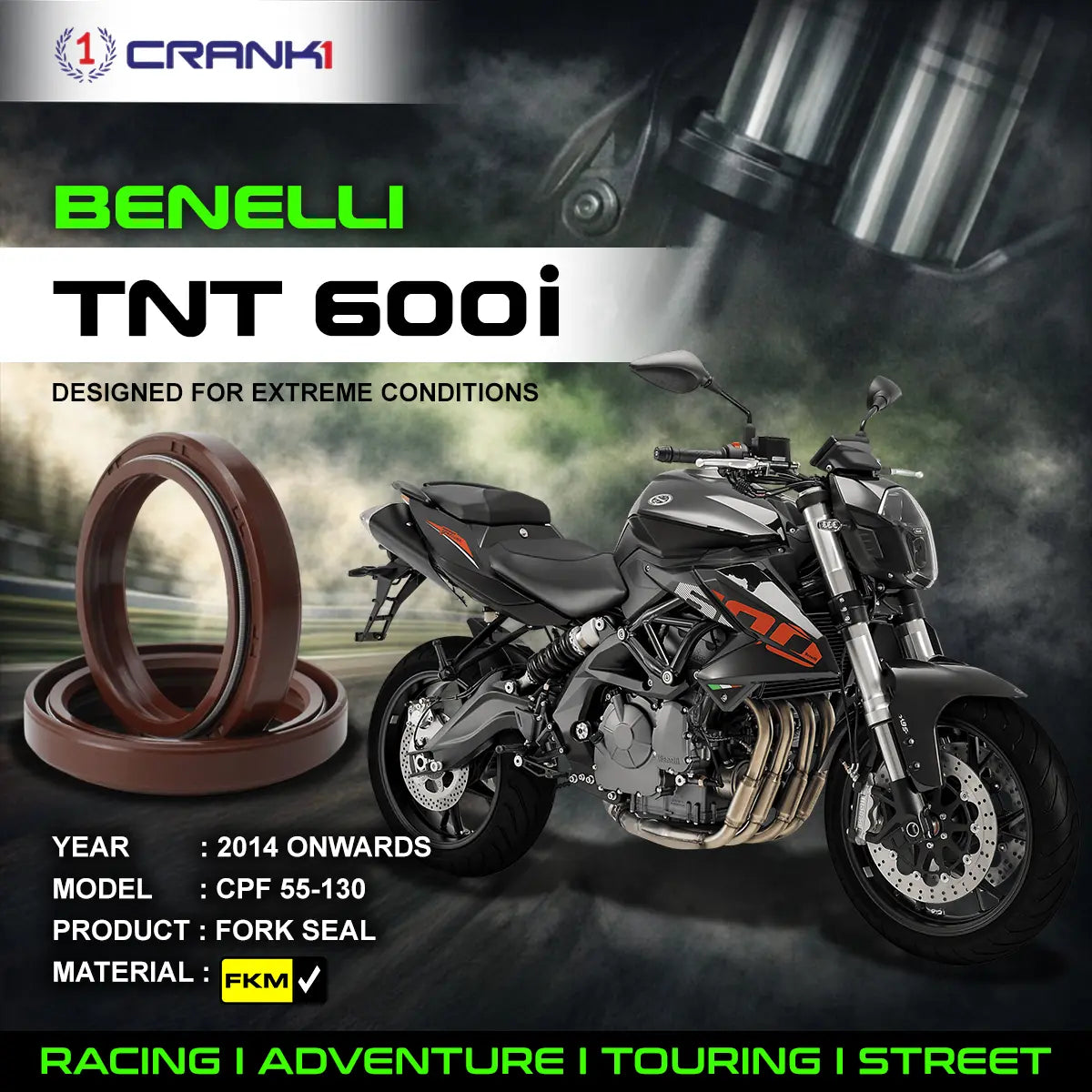 Fork Oil Seals Pair For Benelli TNT 600i 2014 Onwards - CPF55-130 - CRANK1