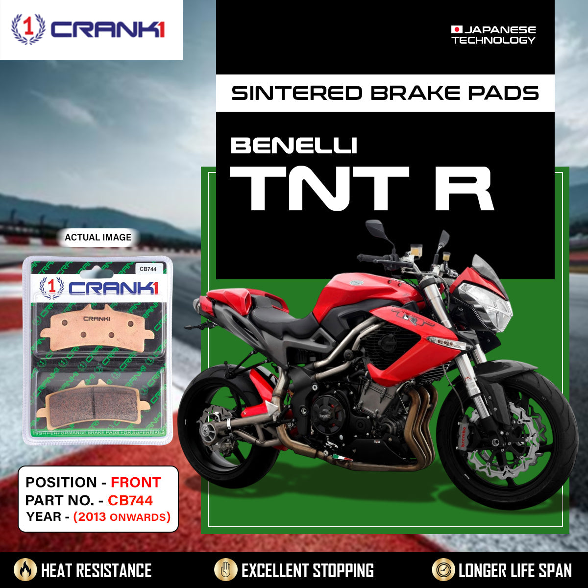 Sintered Brake Pads For Benelli TNT R 2013 Onwards - Front - CB744 - 2 Sets - CRANK1