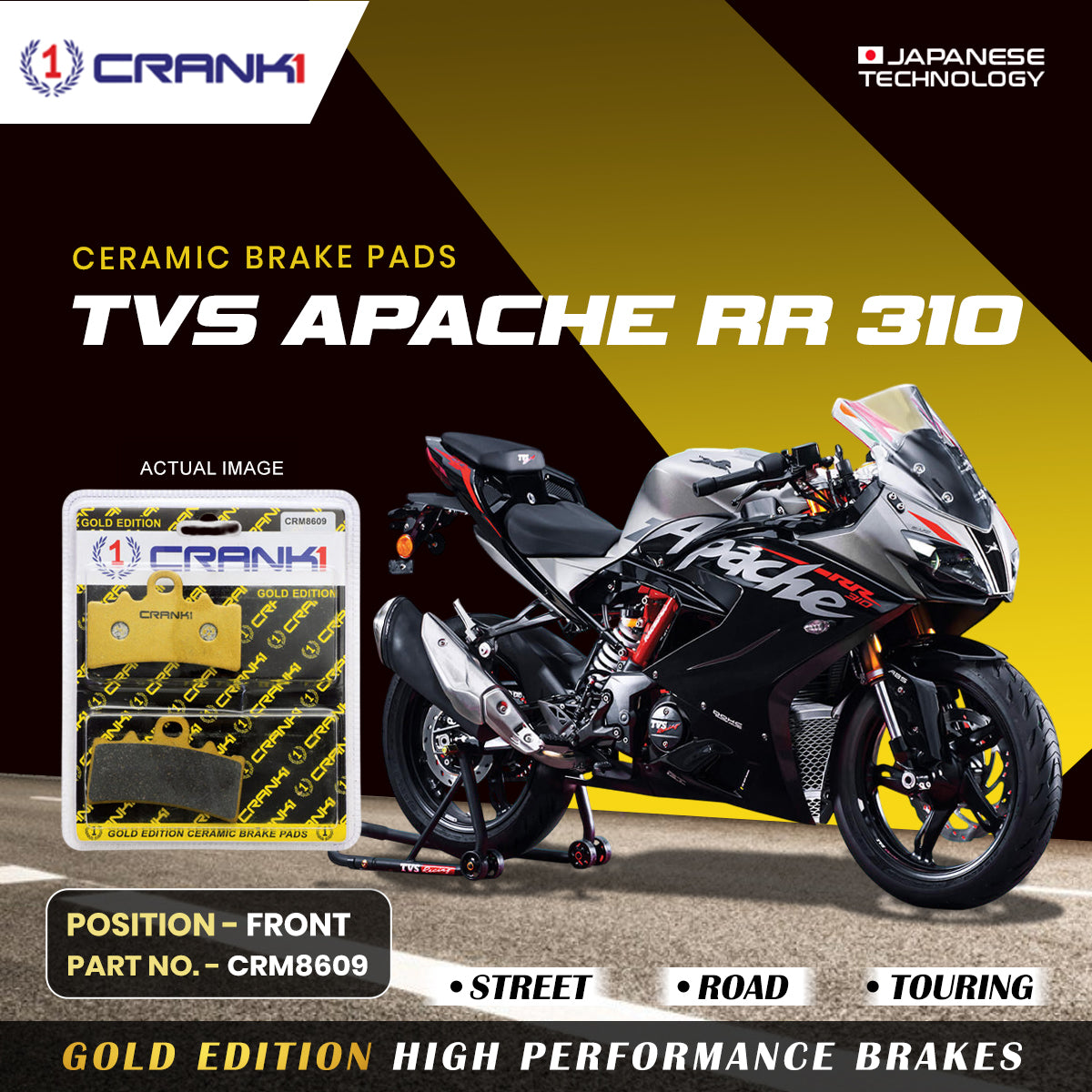 Ceramic Brake Pads For TVS Apache RR 310 Front CRM8609 1 Set CRANK1