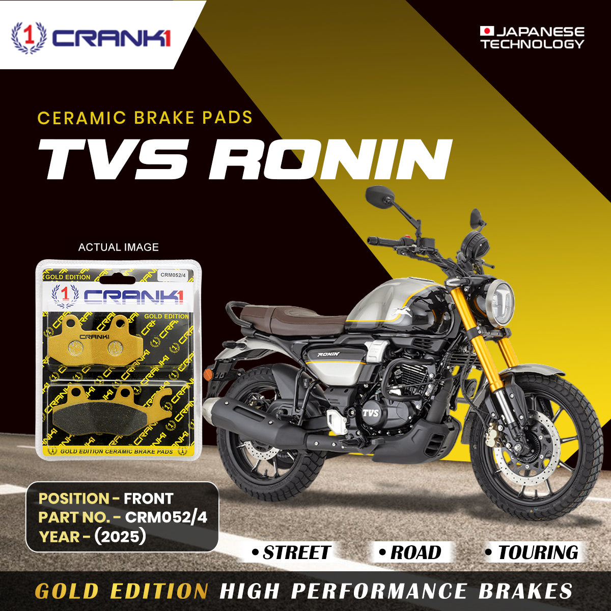 Ceramic Brake Pads For TVS Ronin 2025 Front CRM052 4 1 Set CRANK1