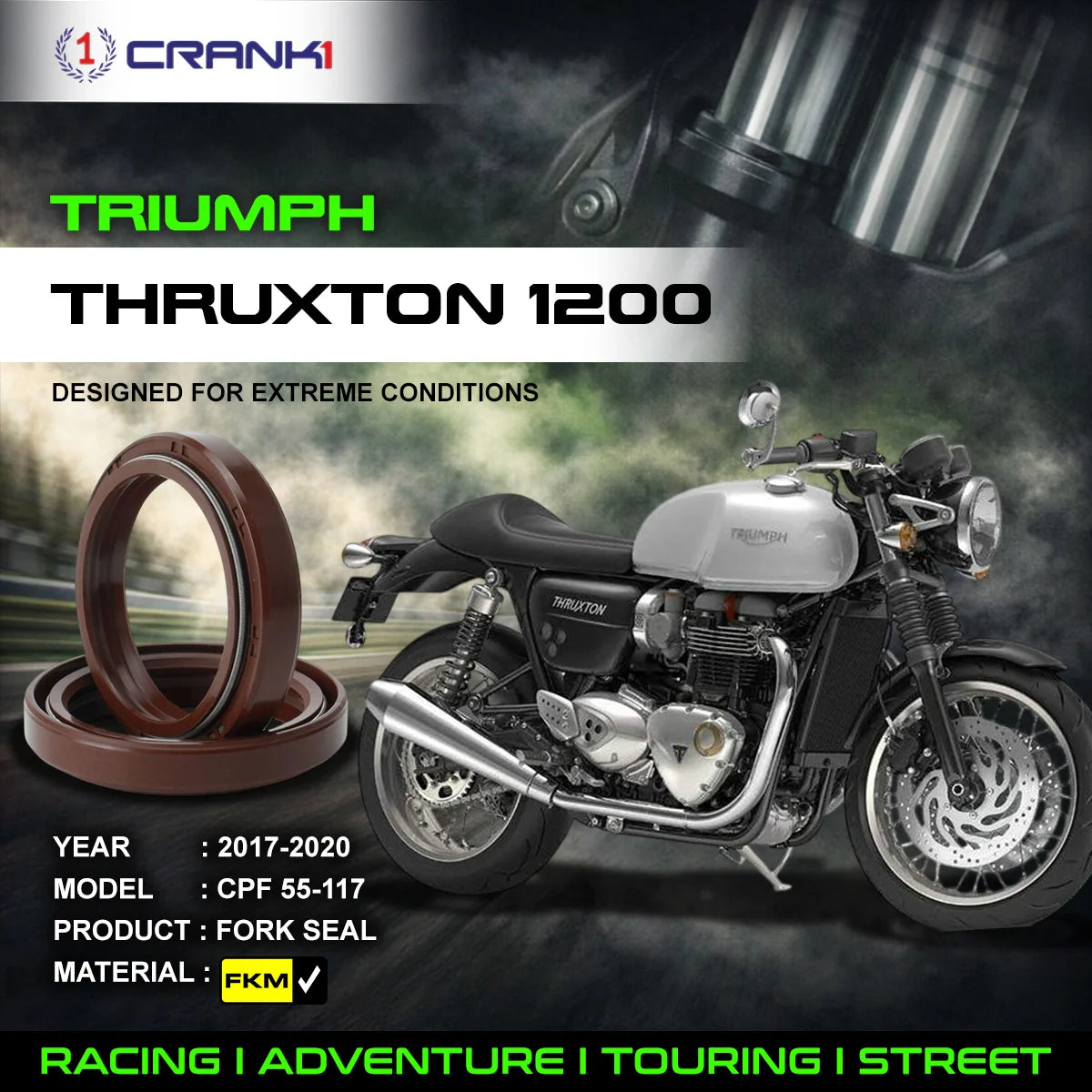 Fork Oil Seals Pair For Triumph Thruxton 1200 2017-2020 - CPF55-117 - CRANK1