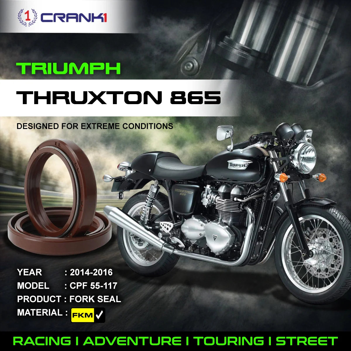 Fork Oil Seals Pair For Triumph Thruxton 865 2014-2016 - CPF55-117 - CRANK1