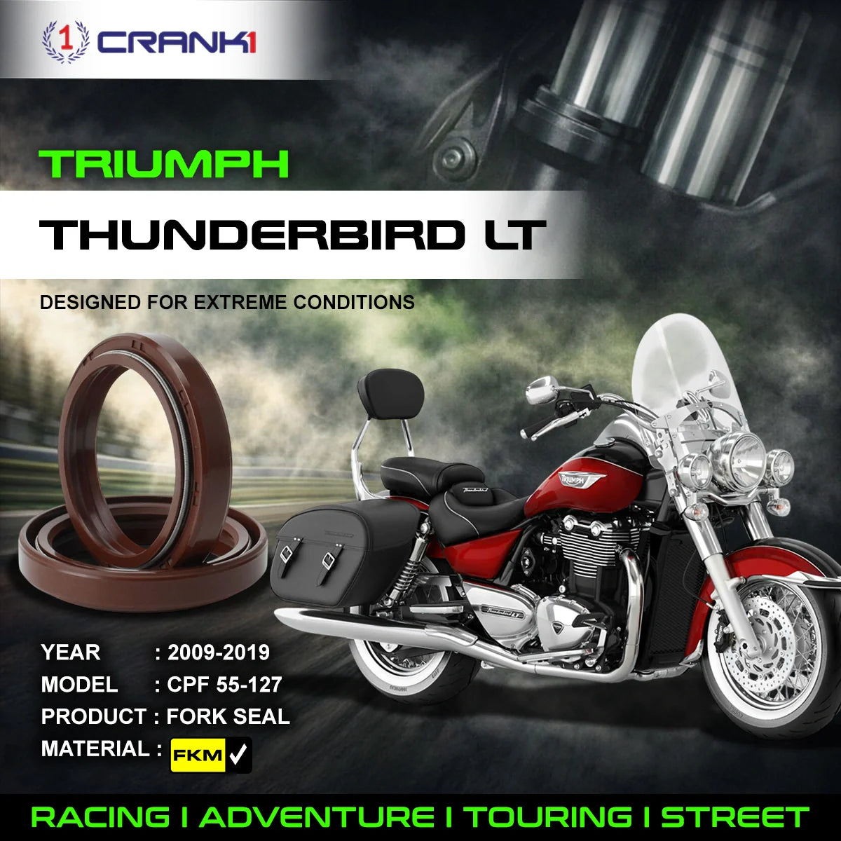Fork Oil Seals Pair For Triumph Thunderbird LT 2009-2019 - CPF55-127 - CRANK1