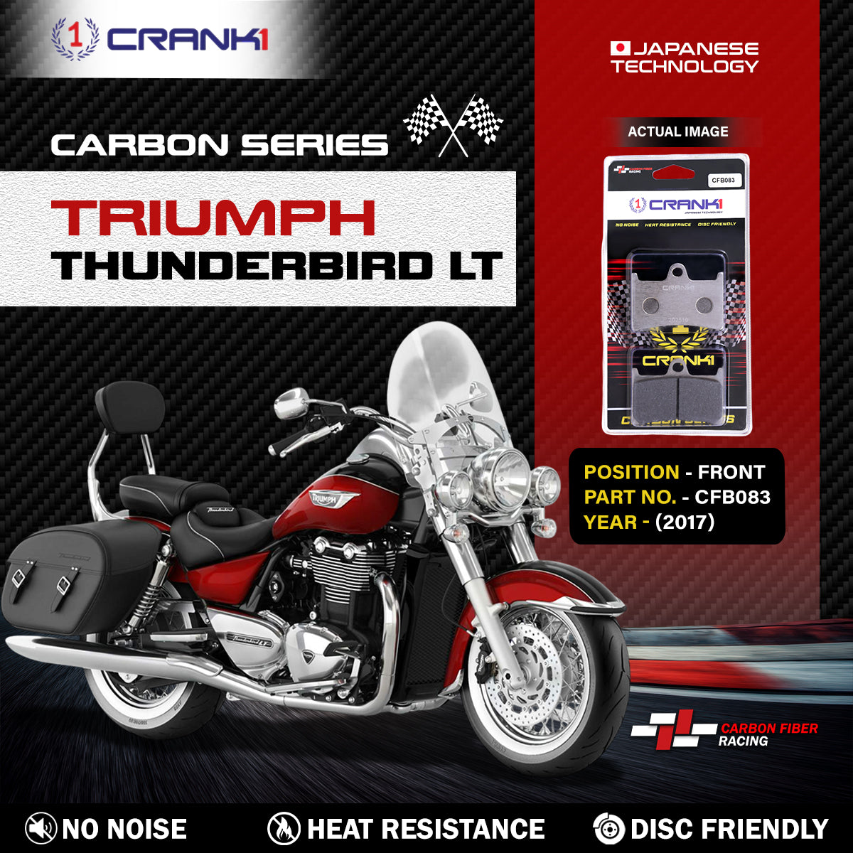 Carbon Brake Pads For Triumph Thunderbird LT 2017 - Front - CFB083 - 2 Sets - CRANK1