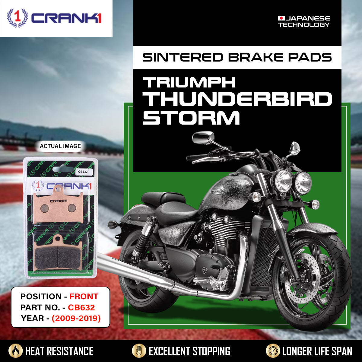 Sintered Brake Pads For Triumph Thunderbird Storm 2009-2019 - Front - CB632 - 2 Sets - CRANK1