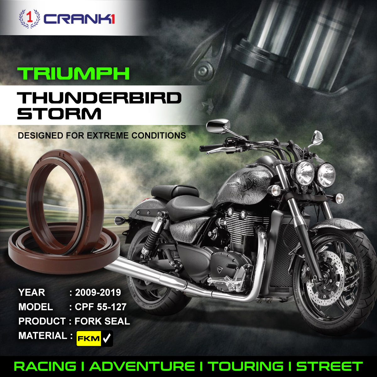 Fork Oil Seals Pair For Triumph Thunderbird Storm 2009-2019 - CPF55-127 - CRANK1