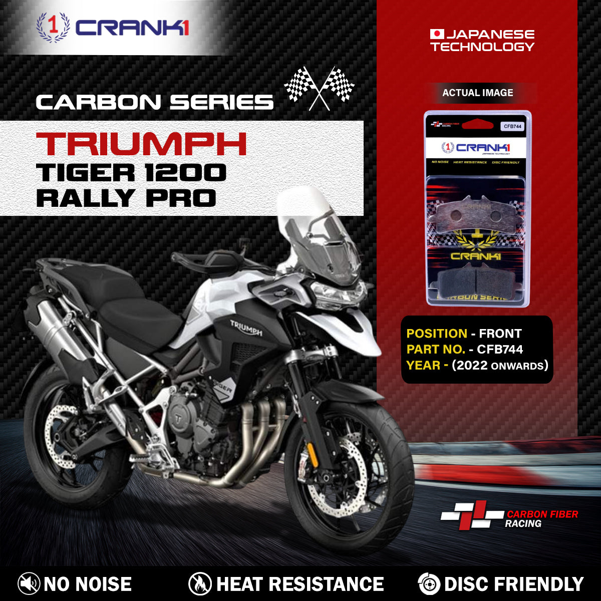 Carbon Brake Pads For Triumph Tiger 1200 Rally Pro 2022 Onwards - Front - CFB744 - 2 Sets - CRANK1