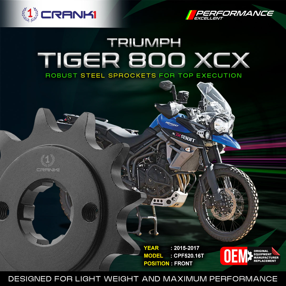 Sprocket For Triumph Tiger 800 XCX 2015-2017 - Front - CPF520 16T - CRANK1