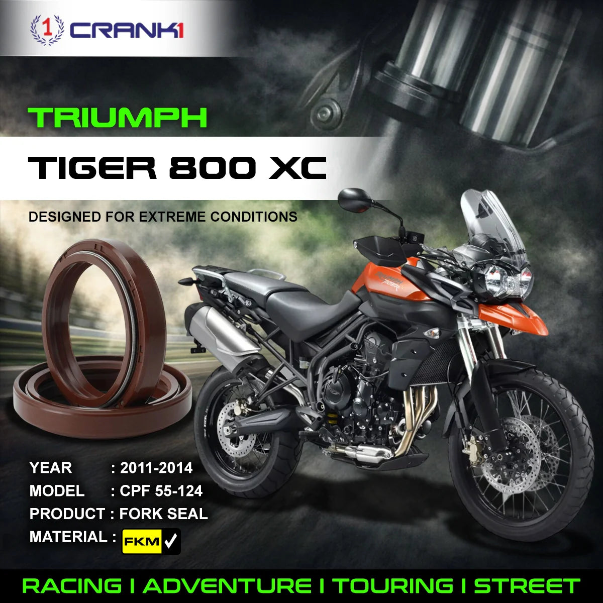 Fork Oil Seals Pair For Triumph Tiger 800 XC 2011-2014 - CPF55-124 - CRANK1