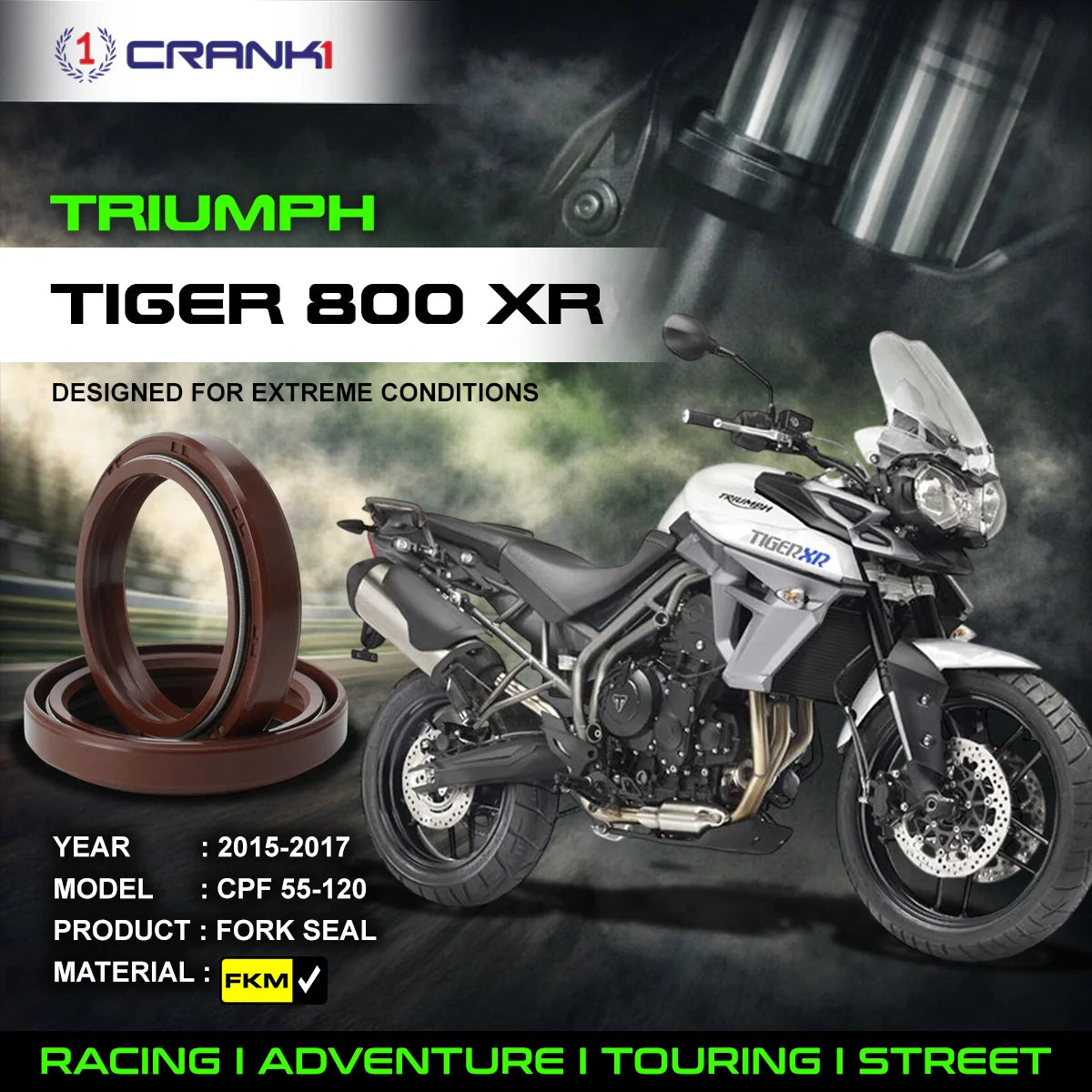 Fork Oil Seals Pair For Triumph Tiger 800 XR 2015-2017 - CPF55-120 - CRANK1