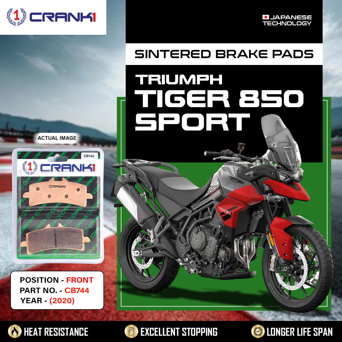 Sintered Brake Pads For Triumph Tiger 850 Sport 2020 - Front - CB744 - 2 Sets - CRANK1