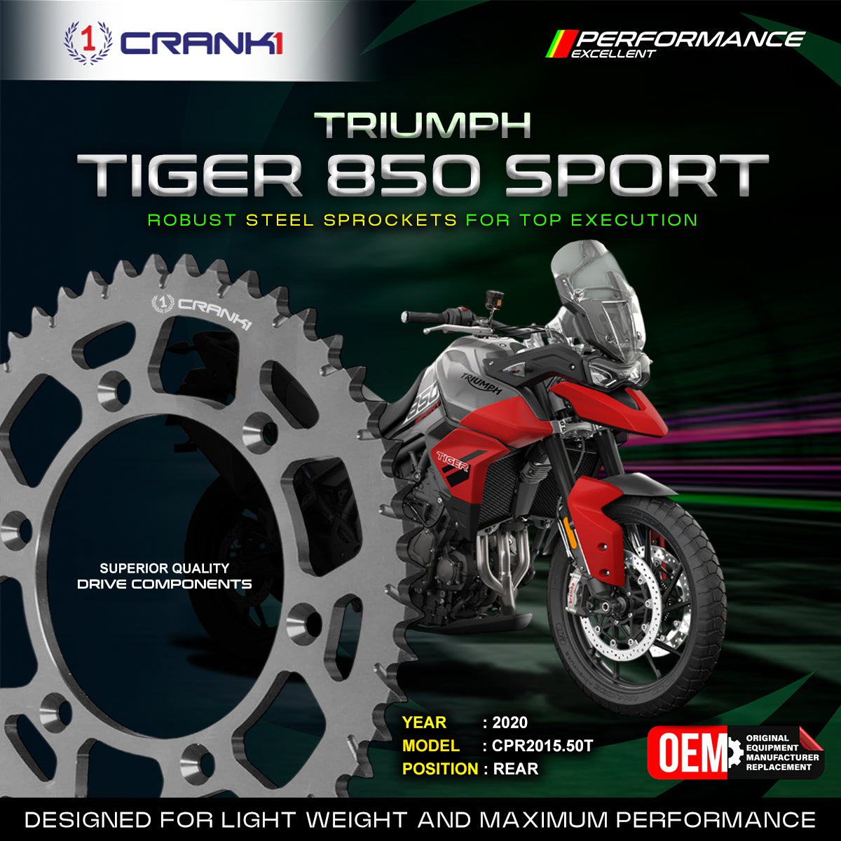 Sprocket For Triumph Tiger 850 Sport 2020 - Rear - CPR2015 50T - CRANK1